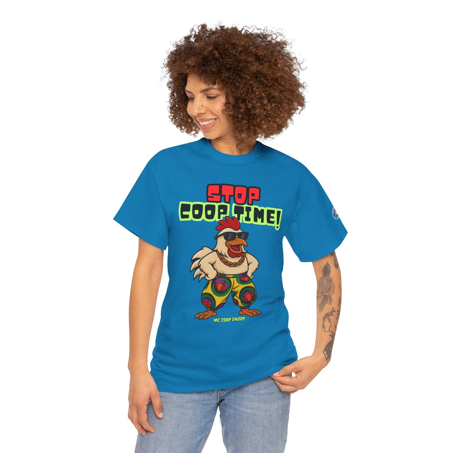Stop COOP TIME! Funny Chicken T-Shirt – MC Coop Daddy 90s Hip Hop Parody Tee | Unisex Heavy Cotton | ChickenPop Apparel