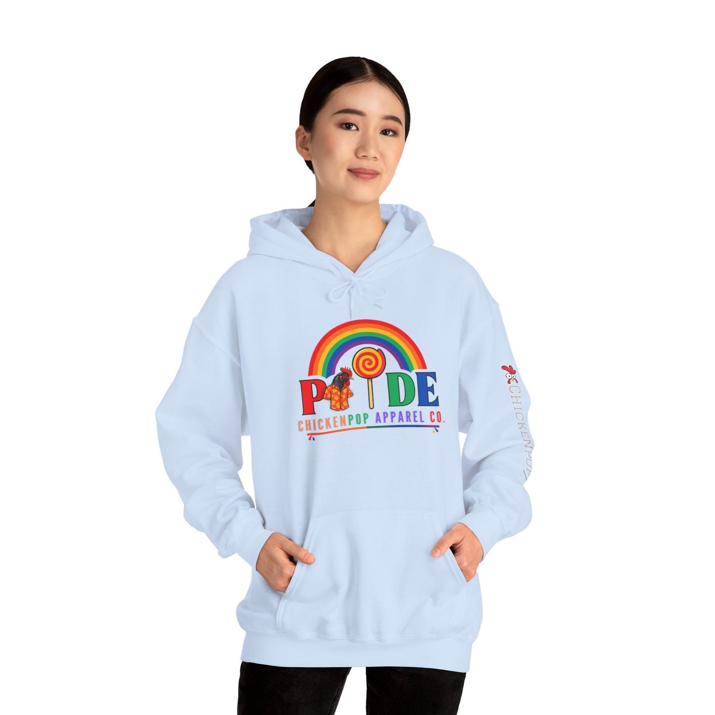 Pride Month Hoodie – ChickenPop Apparel | Rainbow Logo with Coop Daddy – Unisex LGBTQ+ Sweatshirt