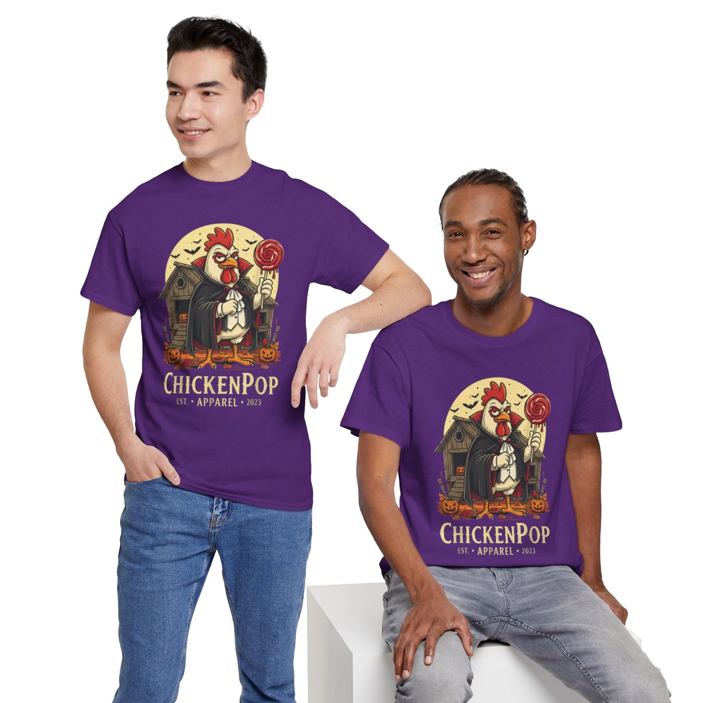 ChickenPop Sucker For a Pop Vampire Rooster Halloween T-Shirt – Funny Spooky Graphic Tee for Fall & Costume Season
