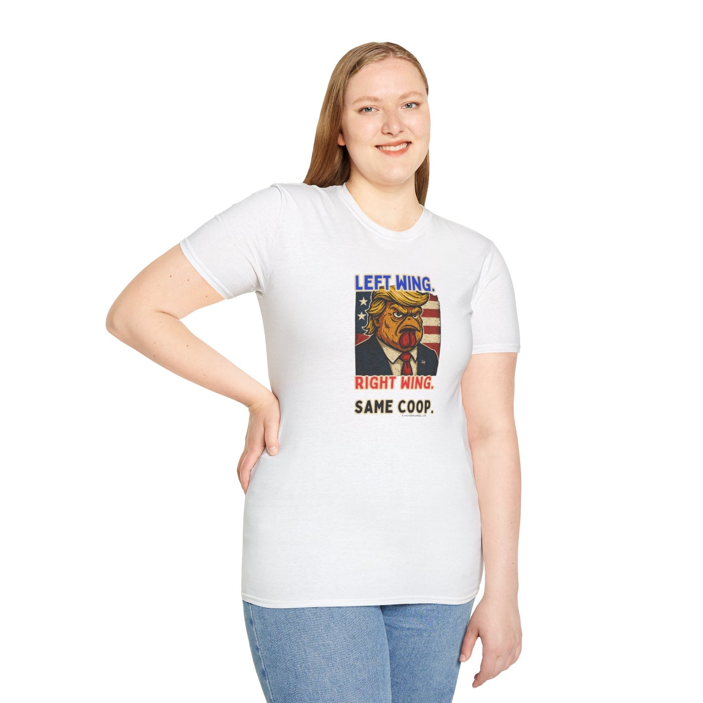 Cock-a-Doodle-Don "Left Wing. Right Wing. Same Coop." Political Satire Tee – Unisex Graphic T-Shirt