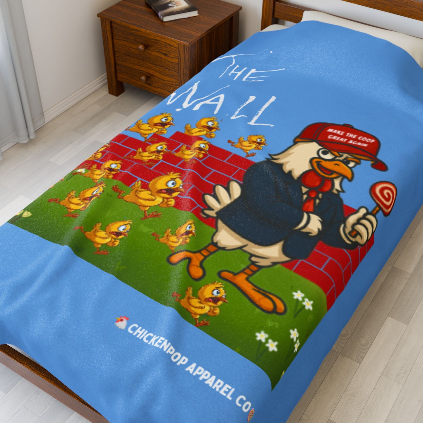 Another Chick Thru The Wall Velveteen Blanket – Funny Political Chicken Throw | Soft, L Satire Blanket for Couch, Bed, or Statement Decor