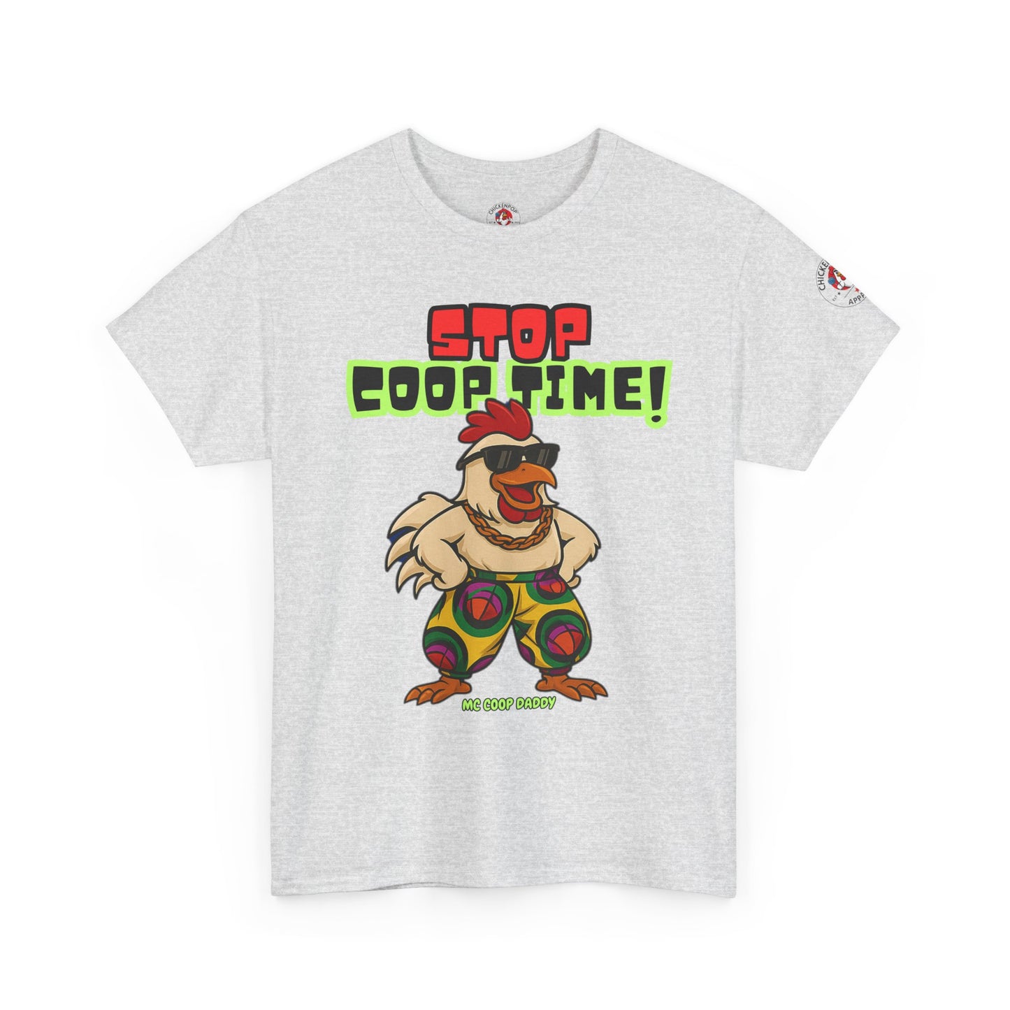 Stop COOP TIME! Funny Chicken T-Shirt – MC Coop Daddy 90s Hip Hop Parody Tee | Unisex Heavy Cotton | ChickenPop Apparel