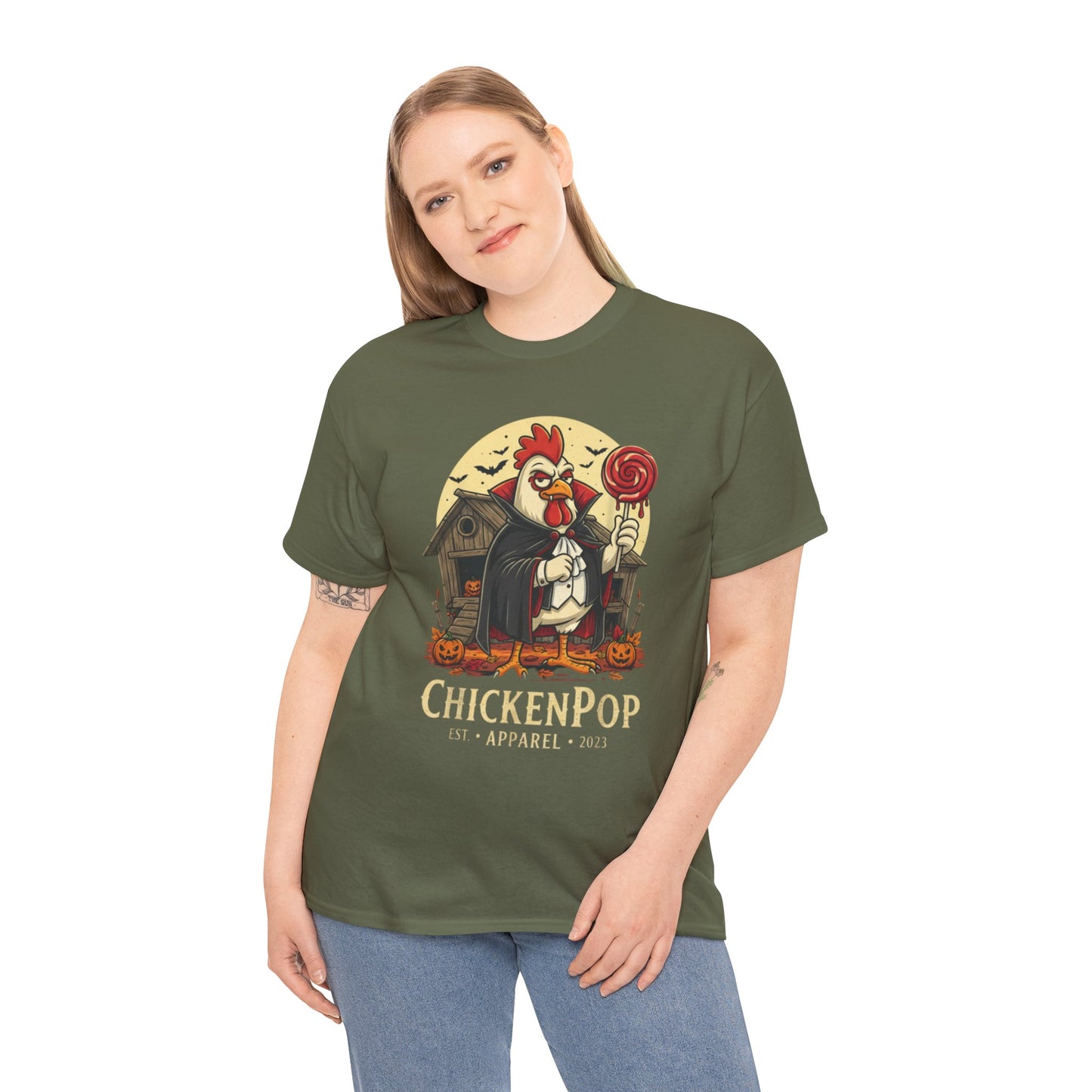 ChickenPop Sucker For a Pop Vampire Rooster Halloween T-Shirt – Funny Spooky Graphic Tee for Fall & Costume Season