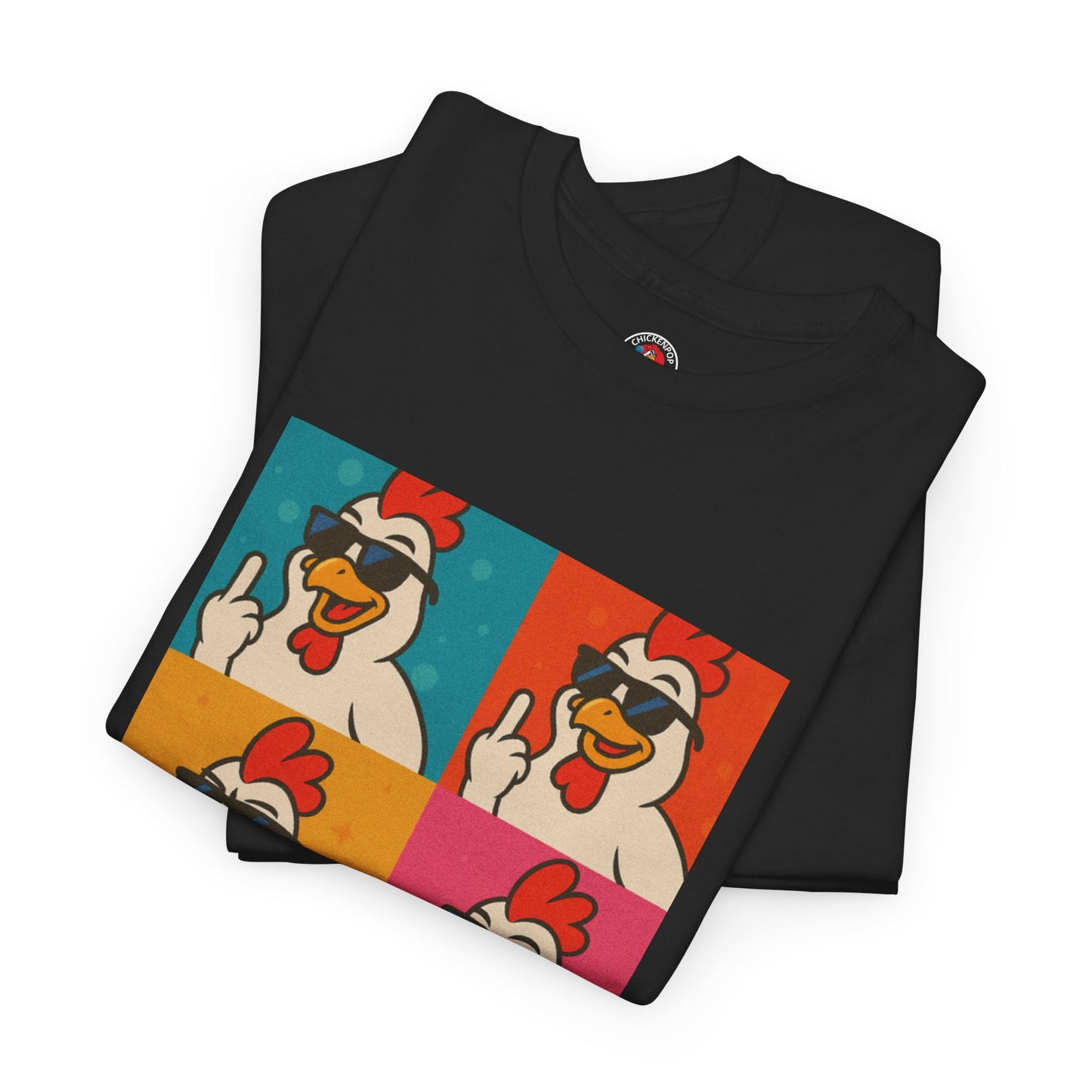 Warhol Pop Art Chicken T-Shirt – Funny Coop Daddy Middle Finger Tee for Bold Style