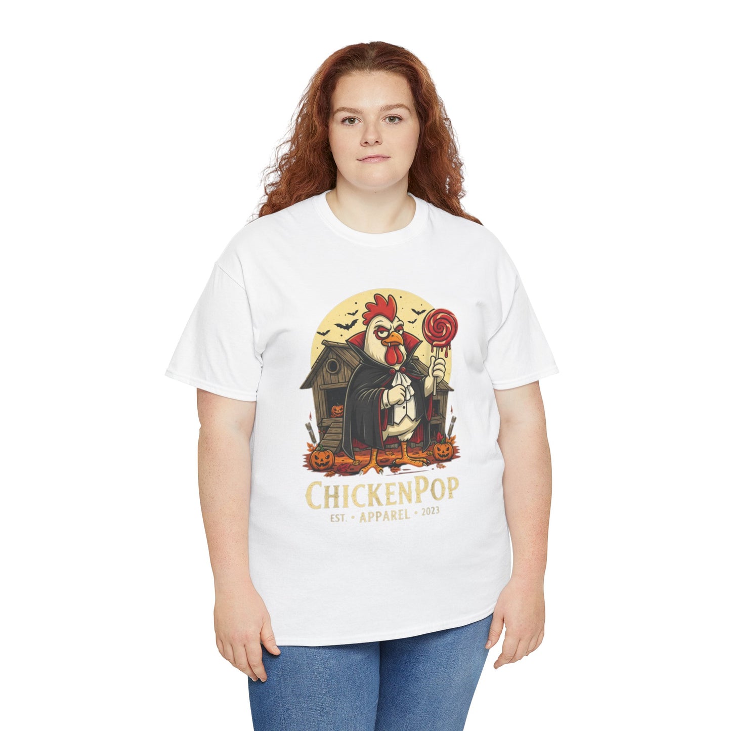 ChickenPop Sucker For a Pop Vampire Rooster Halloween T-Shirt – Funny Spooky Graphic Tee for Fall & Costume Season
