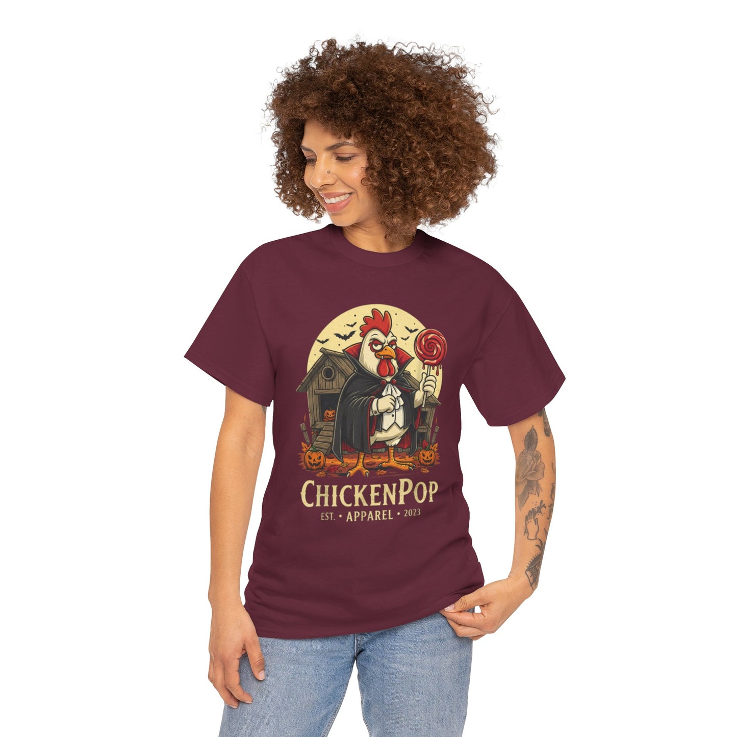 ChickenPop Sucker For a Pop Vampire Rooster Halloween T-Shirt – Funny Spooky Graphic Tee for Fall & Costume Season