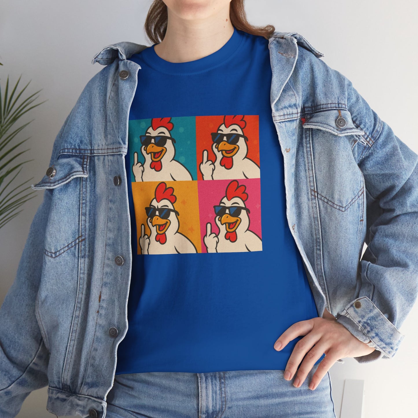 Warhol Pop Art Chicken T-Shirt – Funny Coop Daddy Middle Finger Tee for Bold Style