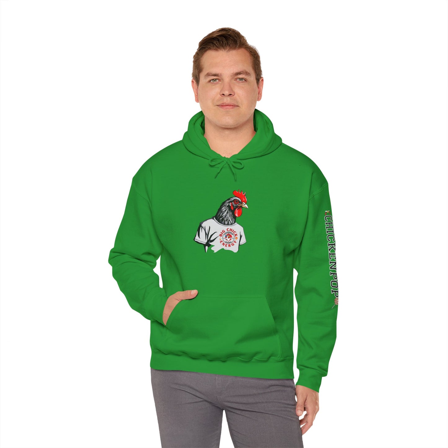 Big Chick Energy Giant Rooster Logo Unisex Hoodie - ChickenPop Arm Logo Edition
