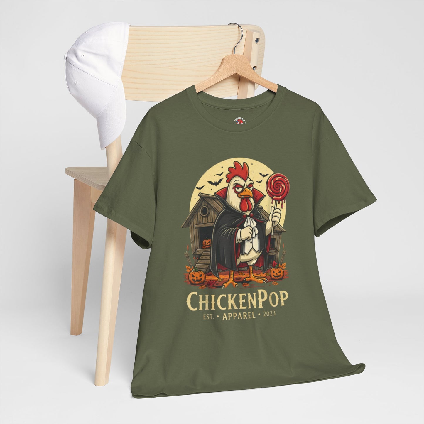 ChickenPop Sucker For a Pop Vampire Rooster Halloween T-Shirt – Funny Spooky Graphic Tee for Fall & Costume Season