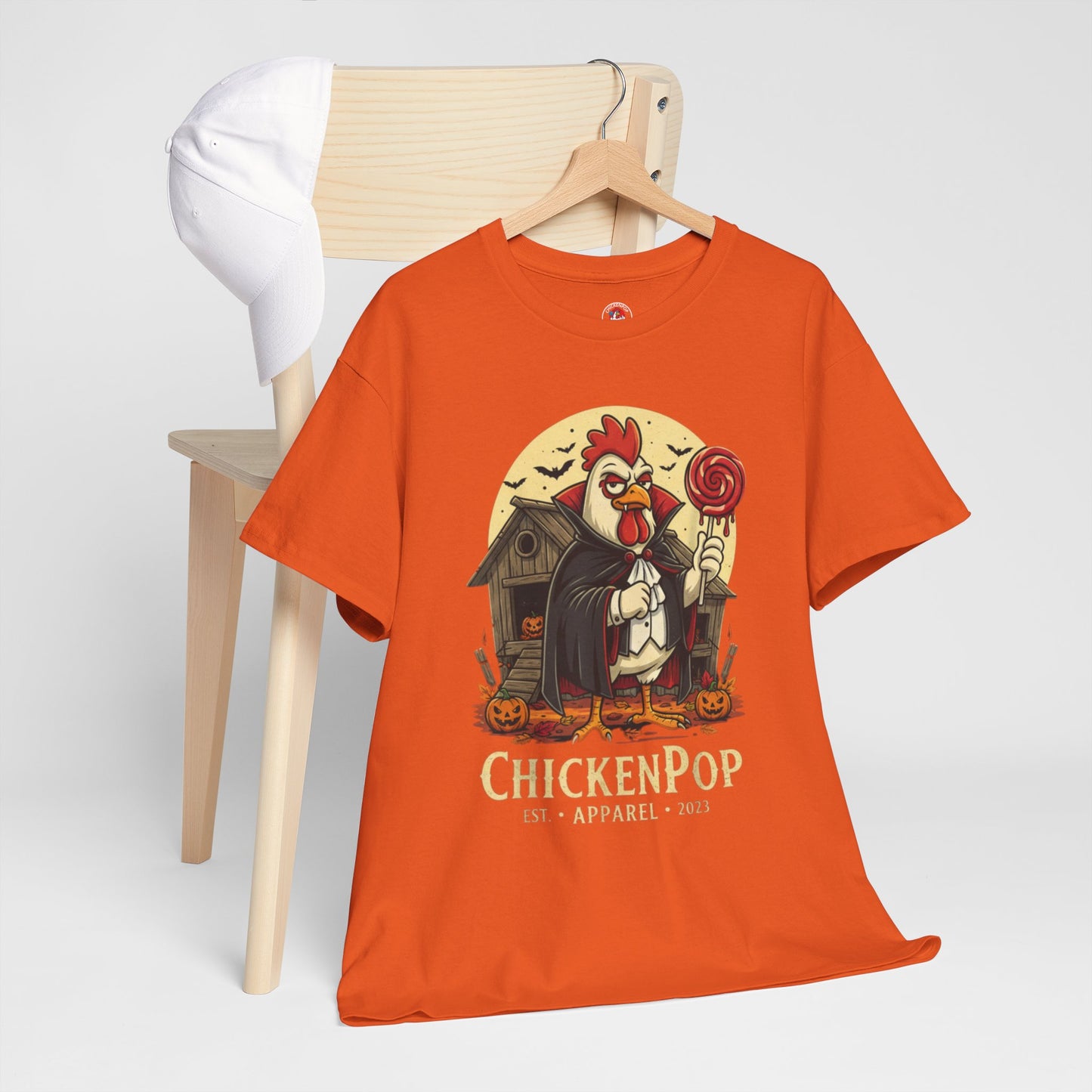 ChickenPop Sucker For a Pop Vampire Rooster Halloween T-Shirt – Funny Spooky Graphic Tee for Fall & Costume Season