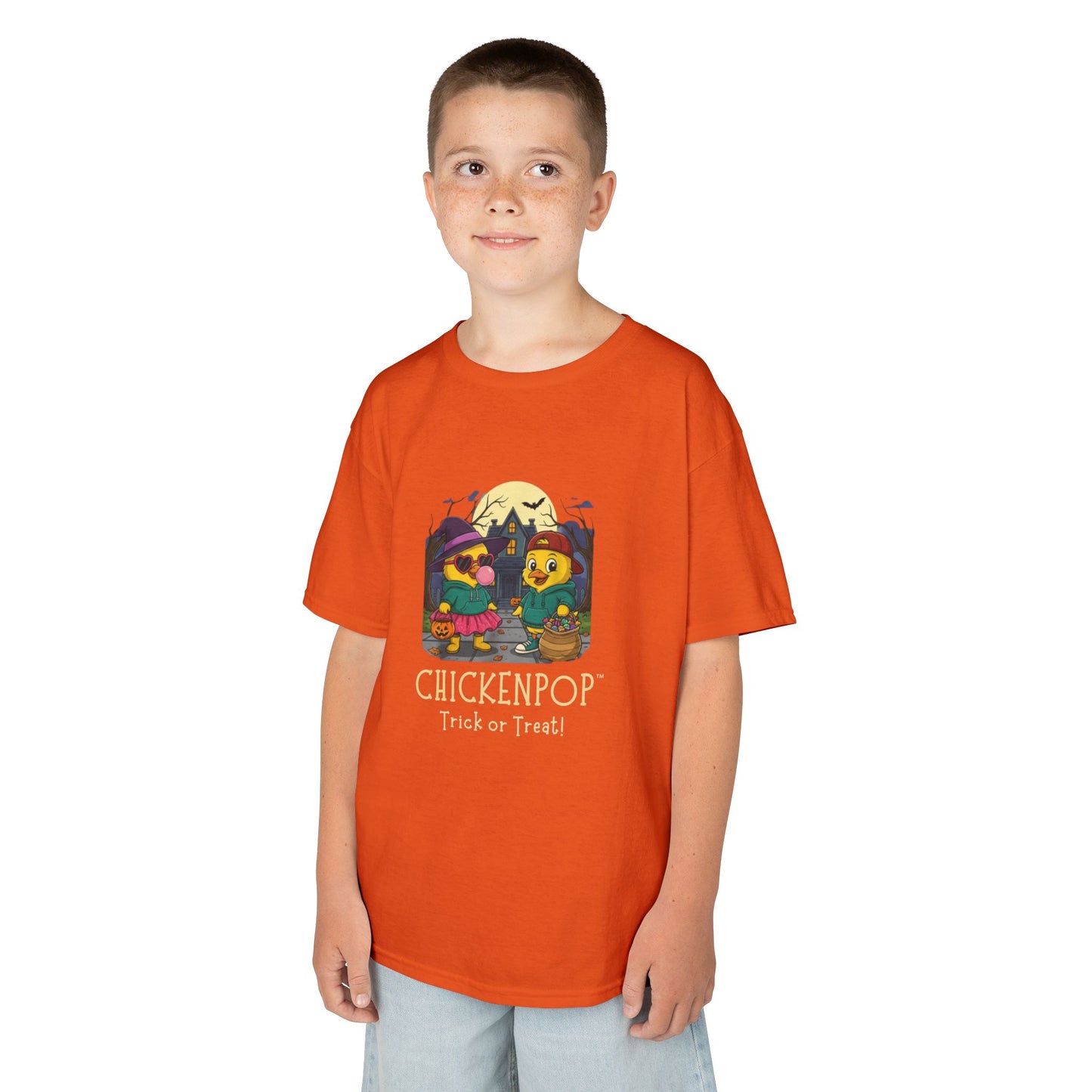 Trick or Treat Kids Halloween Tee | ChickenPop Lil’ Cluckers Sunny & Scramble Halloween Shirt