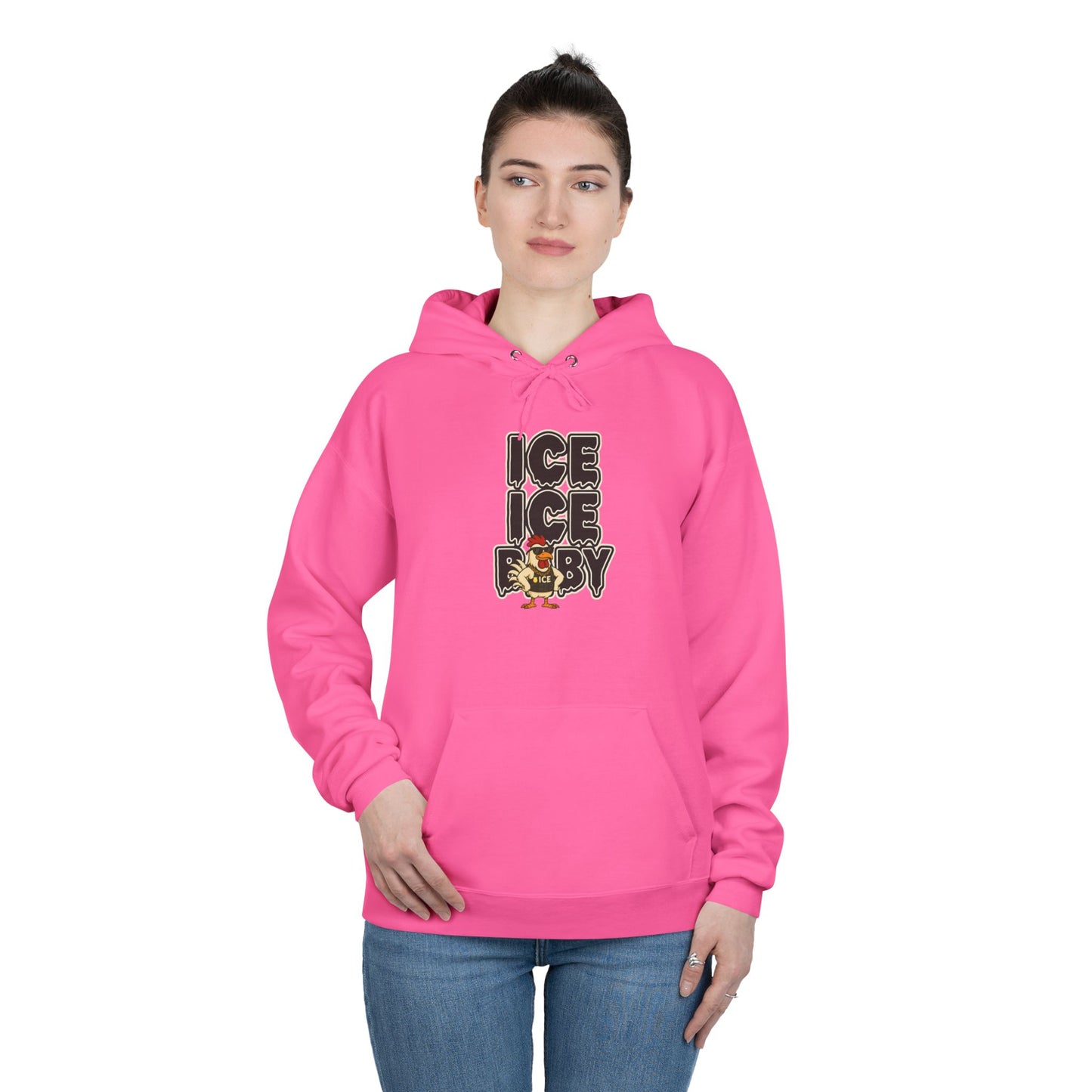ICE ICE BABY Funny Chicken Hoodie – Retro Hip-Hop Pullover for Music Fans, Students & Cold-Weather Comedians