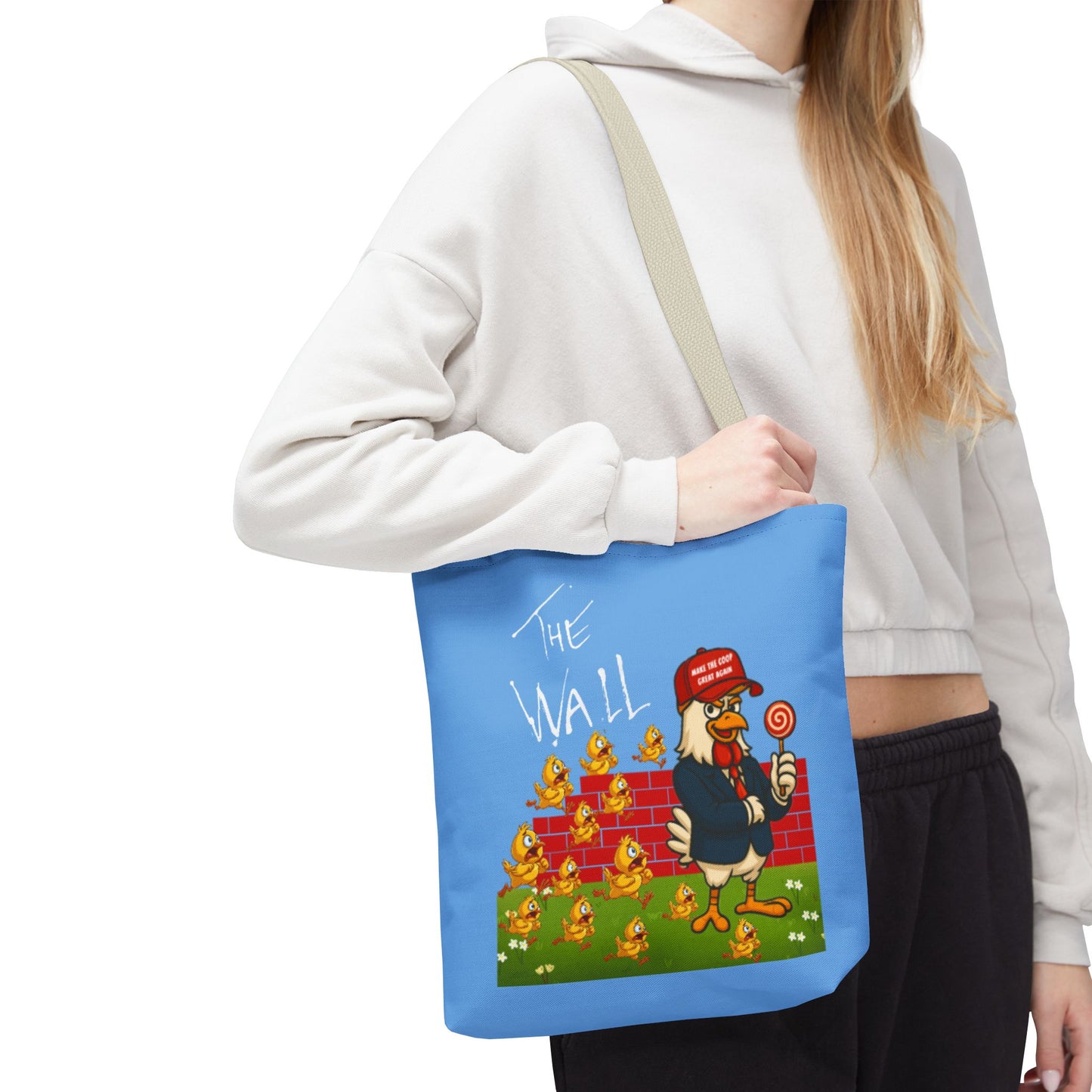 Another Chick Thru The Wall Tote Bag – Funny Political Chicken Graphic | Durable Eco-Friendly Canvas Shopper for Everyday Use