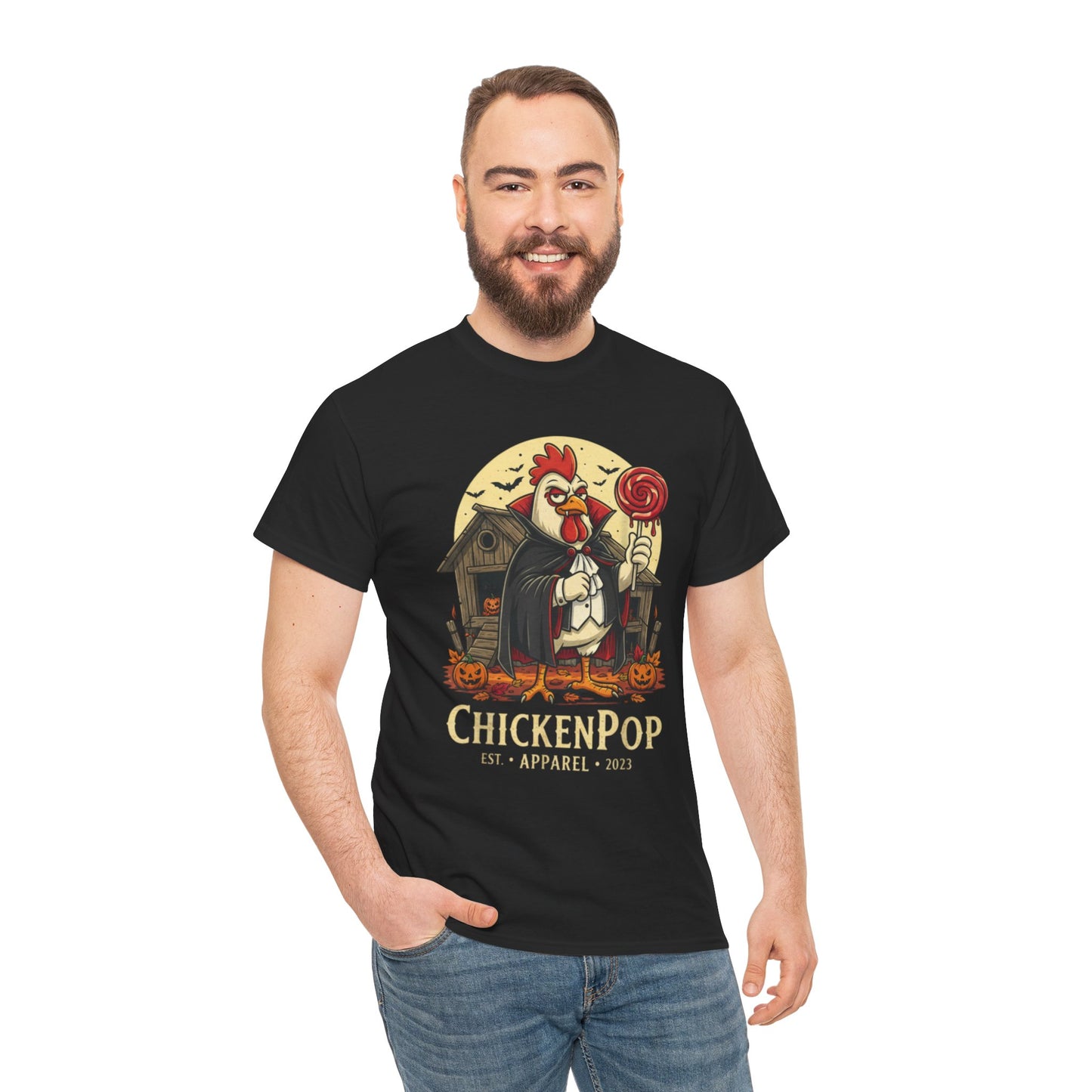 ChickenPop Sucker For a Pop Vampire Rooster Halloween T-Shirt – Funny Spooky Graphic Tee for Fall & Costume Season