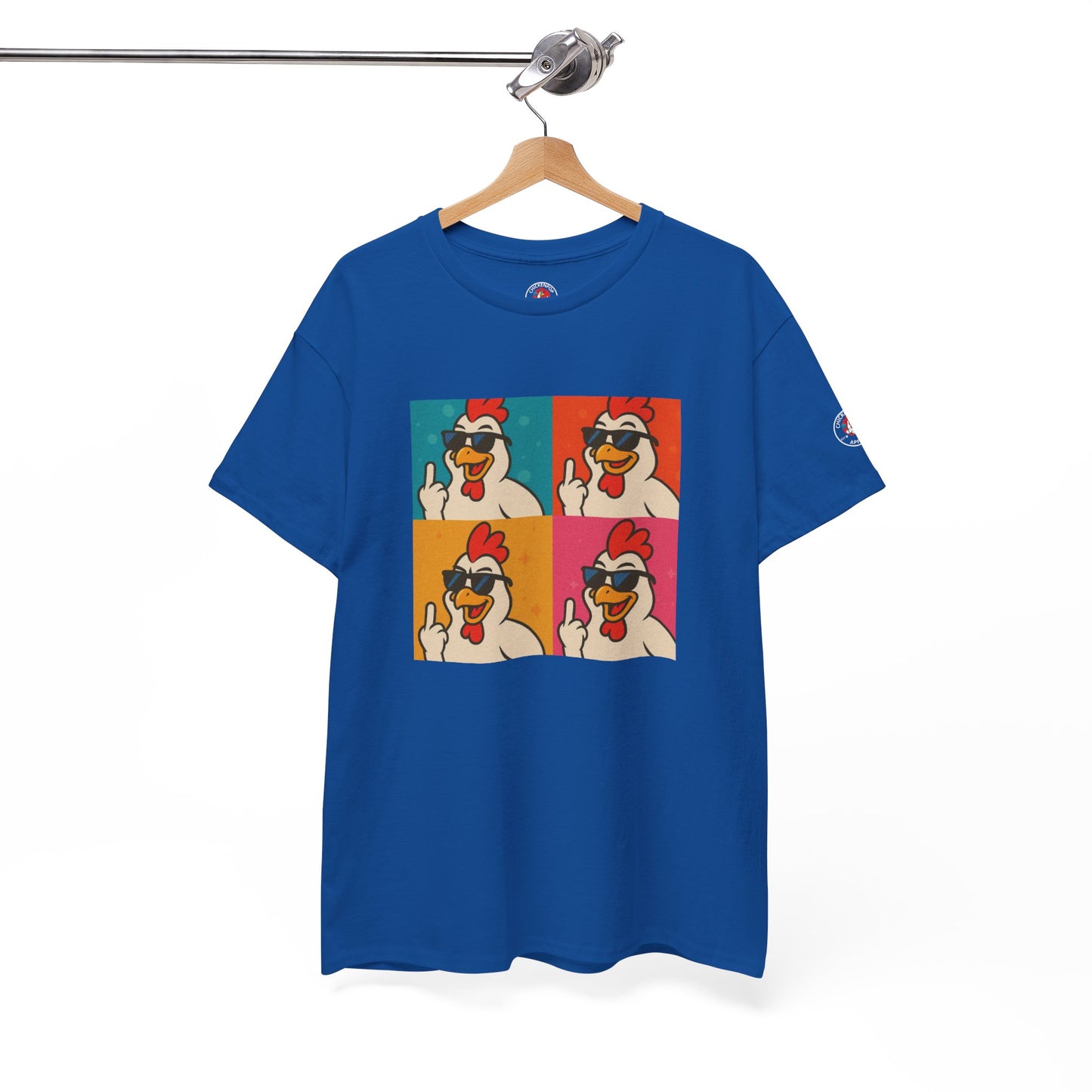 Warhol Pop Art Chicken T-Shirt – Funny Coop Daddy Middle Finger Tee for Bold Style