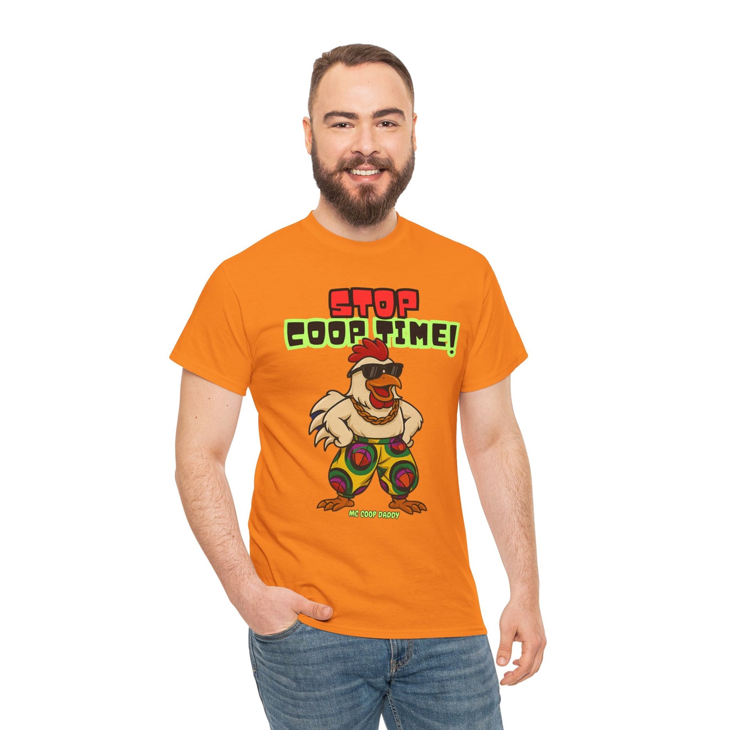 Stop COOP TIME! Funny Chicken T-Shirt – MC Coop Daddy 90s Hip Hop Parody Tee | Unisex Heavy Cotton | ChickenPop Apparel