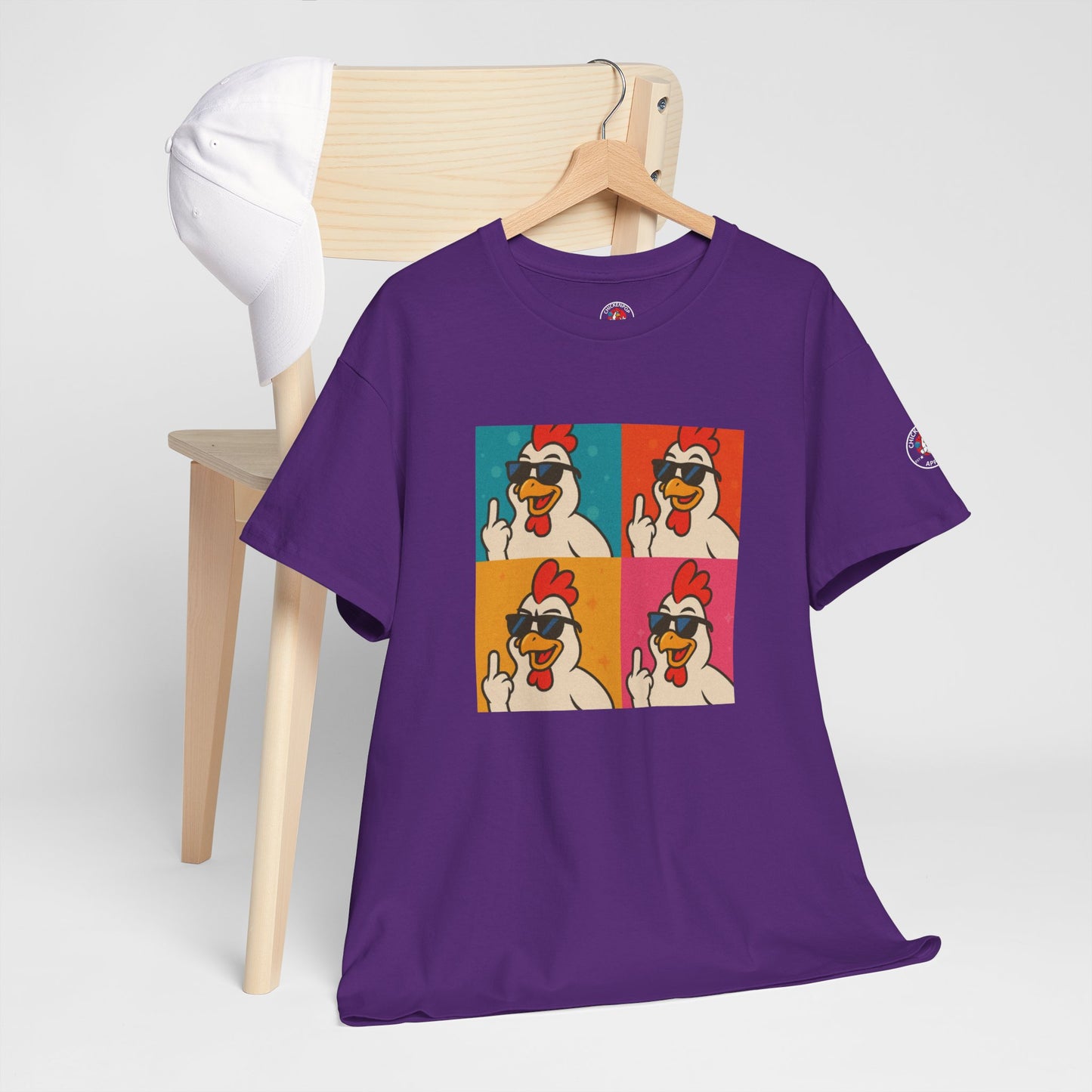 Warhol Pop Art Chicken T-Shirt – Funny Coop Daddy Middle Finger Tee for Bold Style