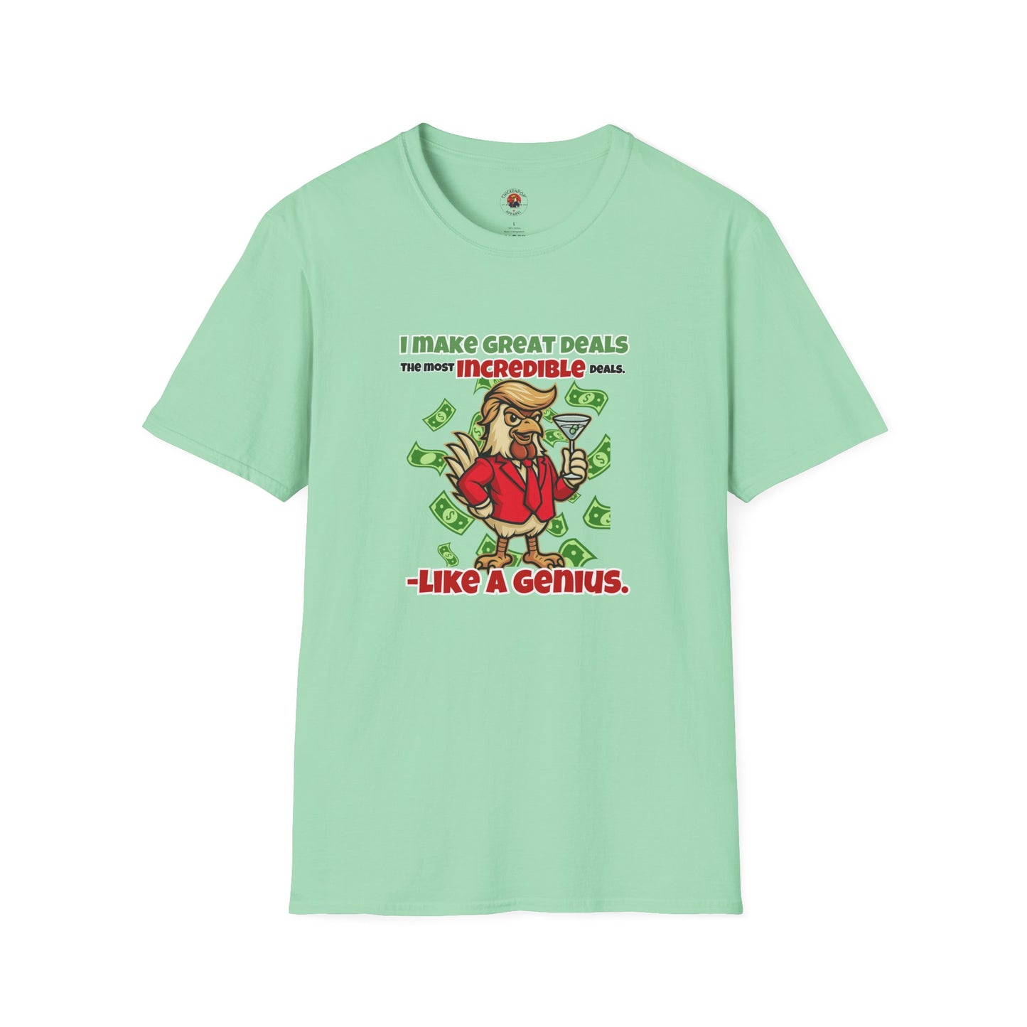 Cock-a-Doodle-Don “Like a Genius” Money Deal Rooster Tee – Funny Political Satire Shirt | ChickenPop Apparel Co.