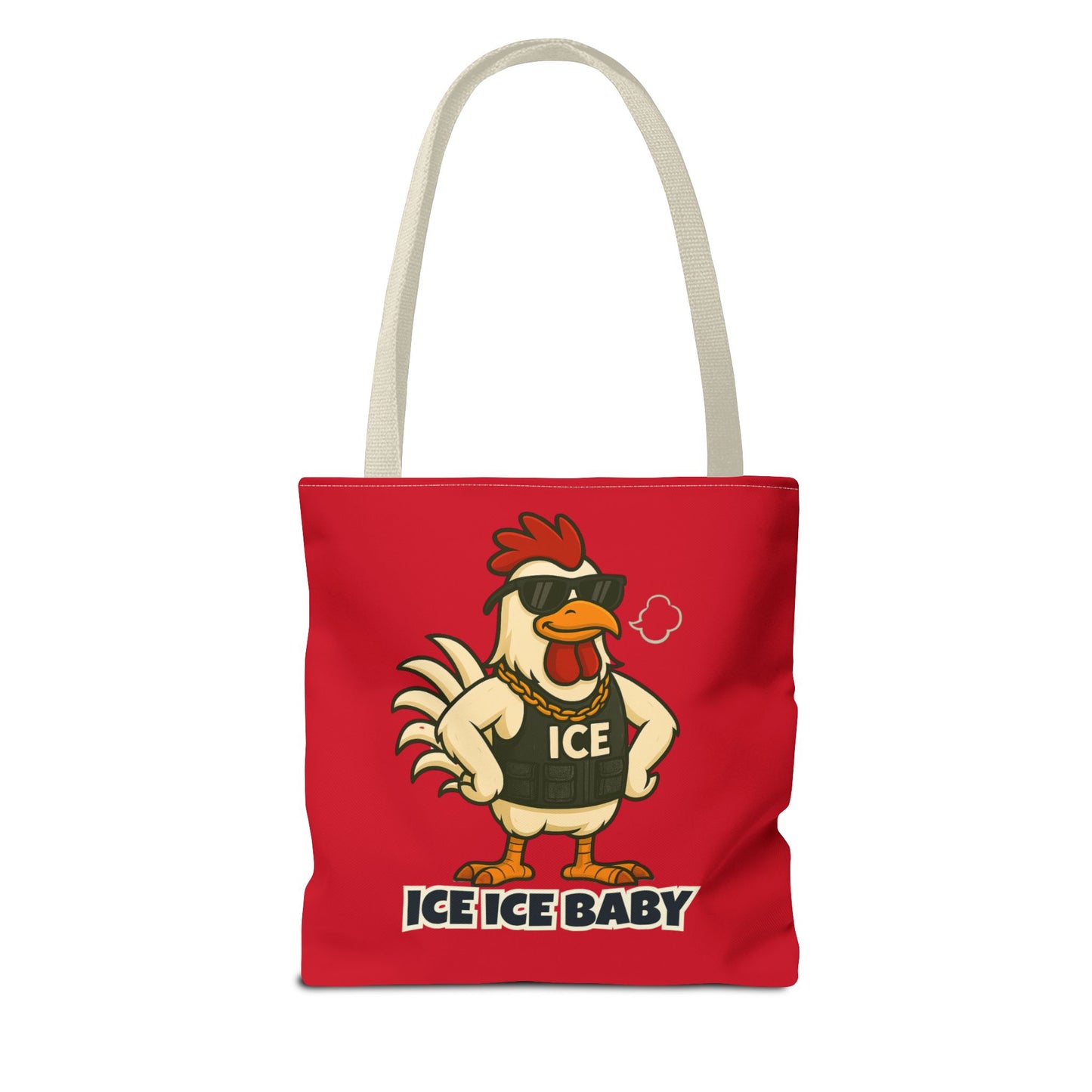 Ice Ice Baby Chicken Tote Bag – Funny Coop Daddy Design, Bold Red Reusable Shopping Bag