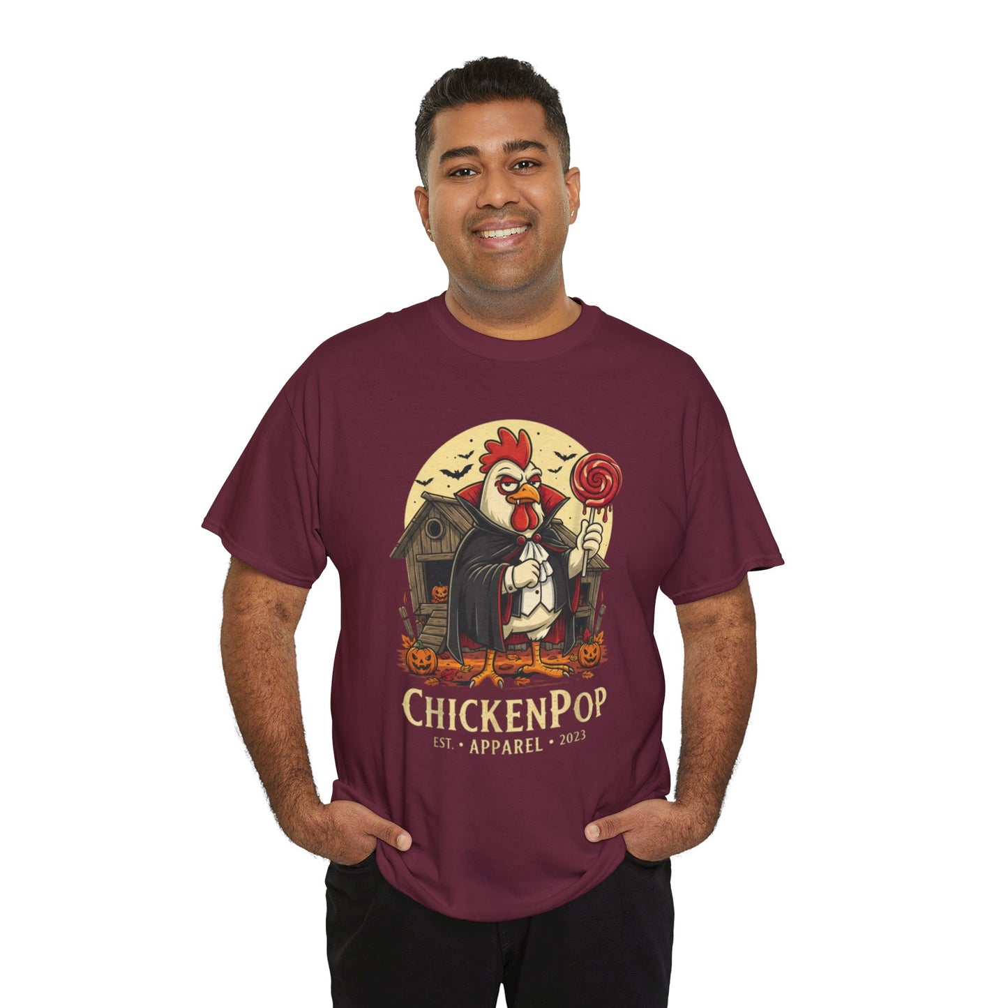 ChickenPop Sucker For a Pop Vampire Rooster Halloween T-Shirt – Funny Spooky Graphic Tee for Fall & Costume Season
