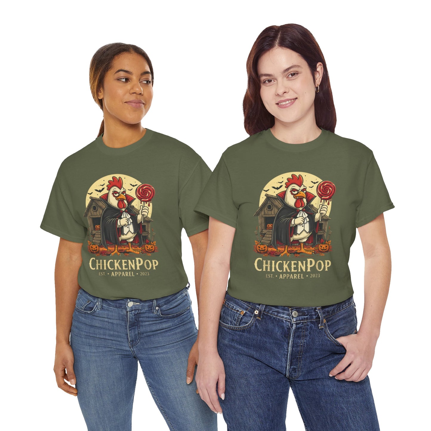 ChickenPop Sucker For a Pop Vampire Rooster Halloween T-Shirt – Funny Spooky Graphic Tee for Fall & Costume Season