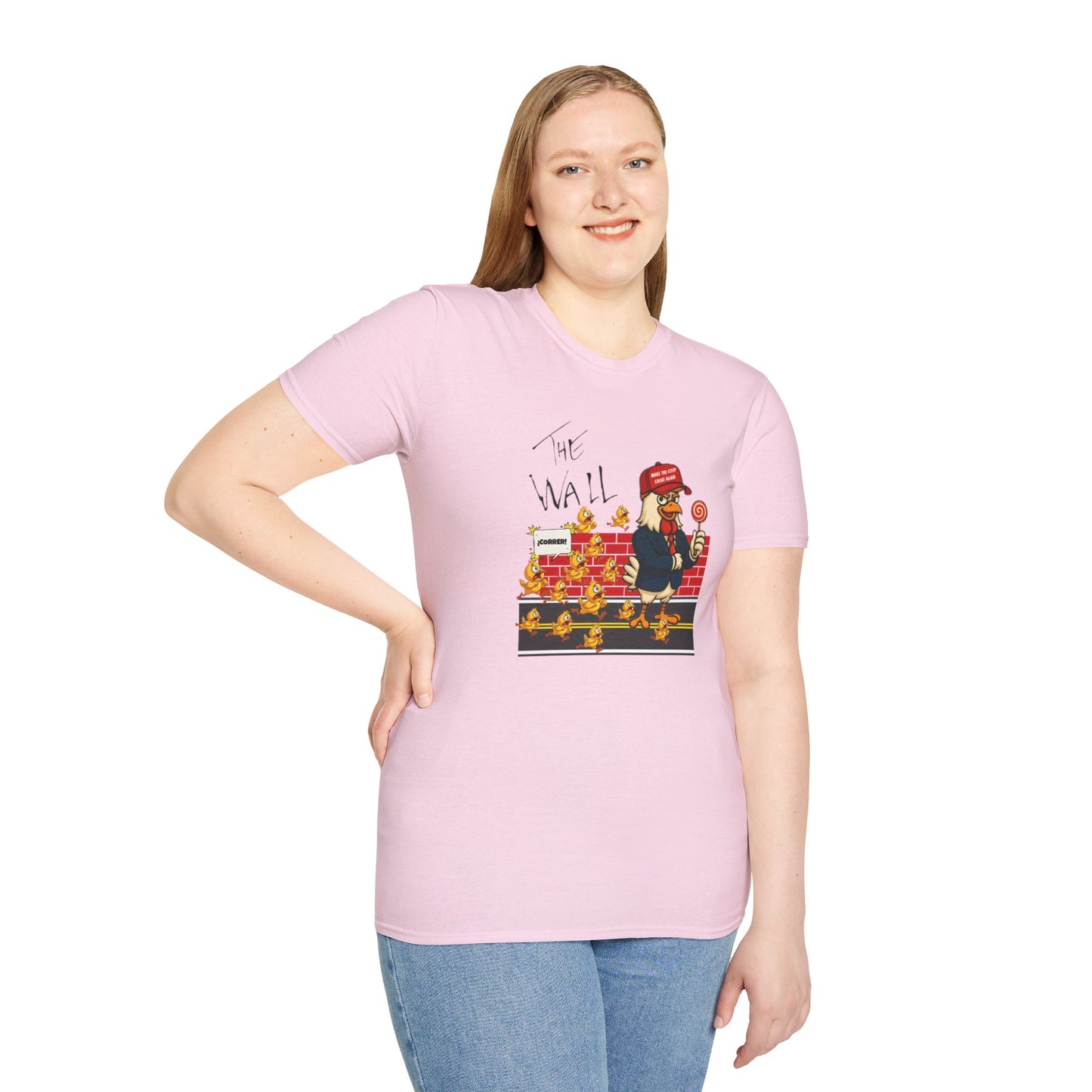 Another Chick Thru The Wall | Funny Political Chicken Graphic Tee – Cock-a-Doodle-Don Collection