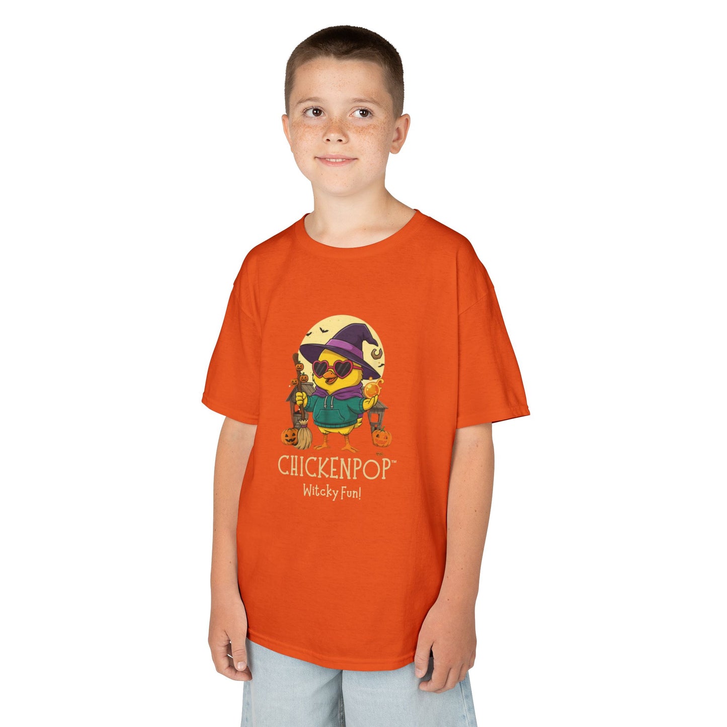 Sunny the Witchy Chick Kid’s Halloween Tee | ChickenPop Lil’ Cluckers Wicktastic Fun Shirt