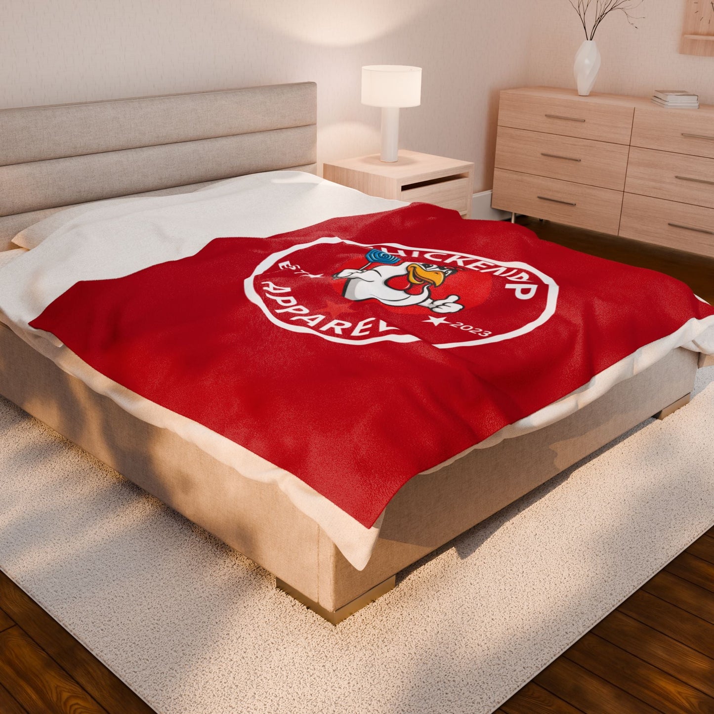 ChickenPop Original Logo Velveteen Plush Blanket Red