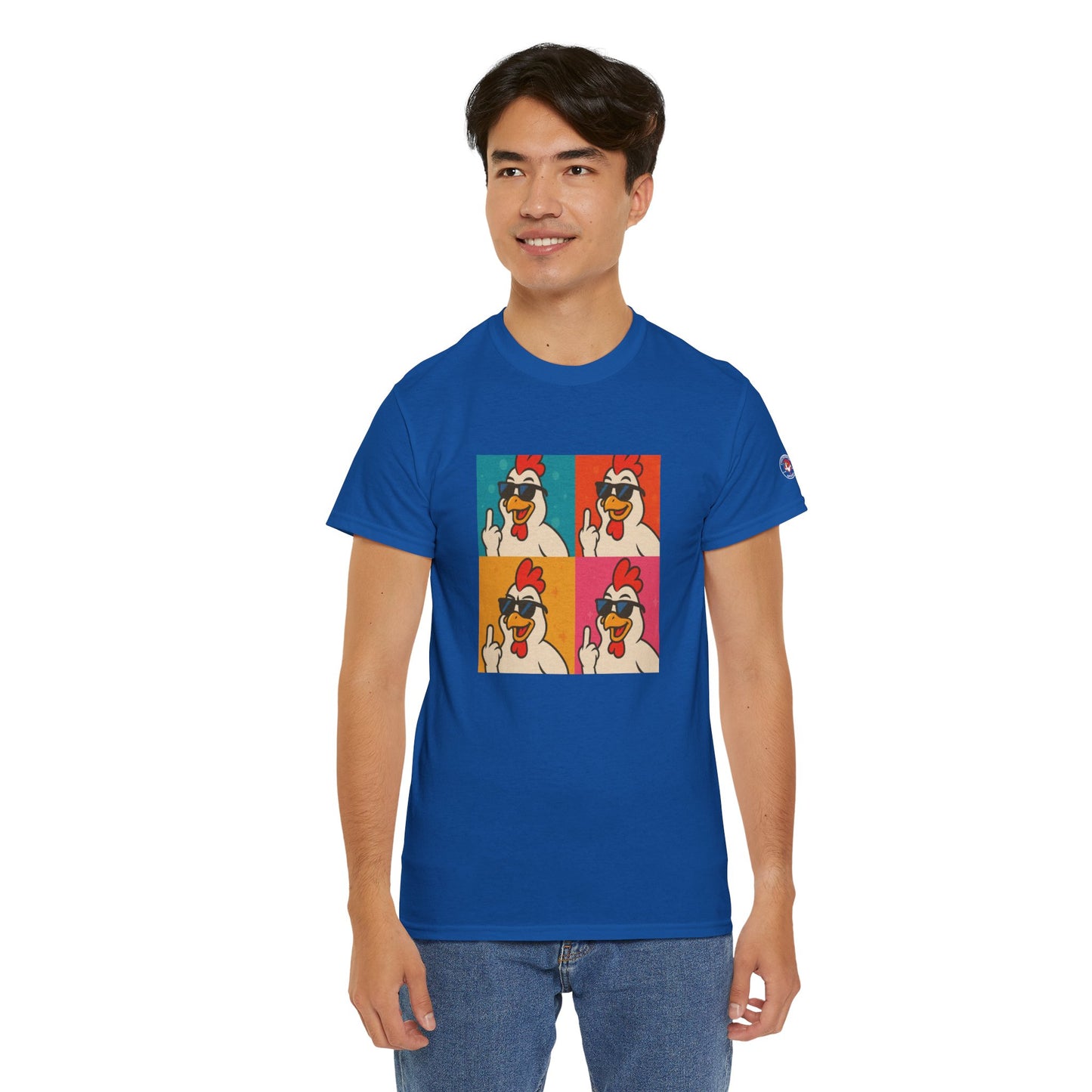 Warhol Pop Art Chicken T-Shirt – Funny Coop Daddy Middle Finger Tee for Bold Style