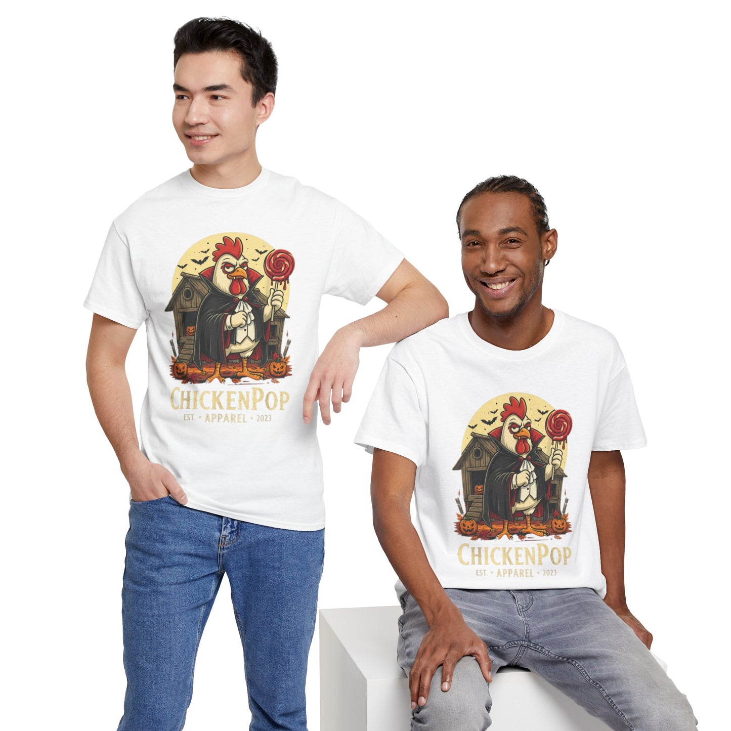 ChickenPop Sucker For a Pop Vampire Rooster Halloween T-Shirt – Funny Spooky Graphic Tee for Fall & Costume Season