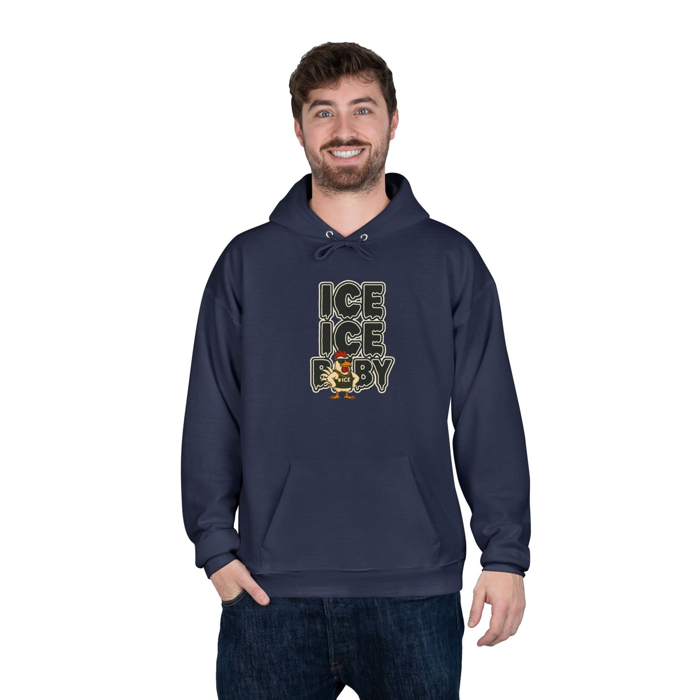 ICE ICE BABY Funny Chicken Hoodie – Retro Hip-Hop Pullover for Music Fans, Students & Cold-Weather Comedians
