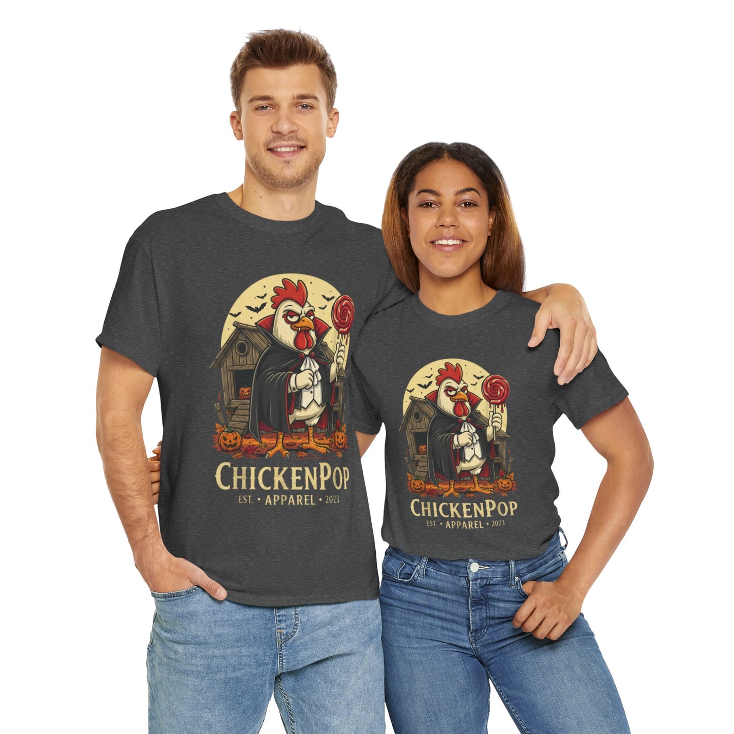 ChickenPop Sucker For a Pop Vampire Rooster Halloween T-Shirt – Funny Spooky Graphic Tee for Fall & Costume Season