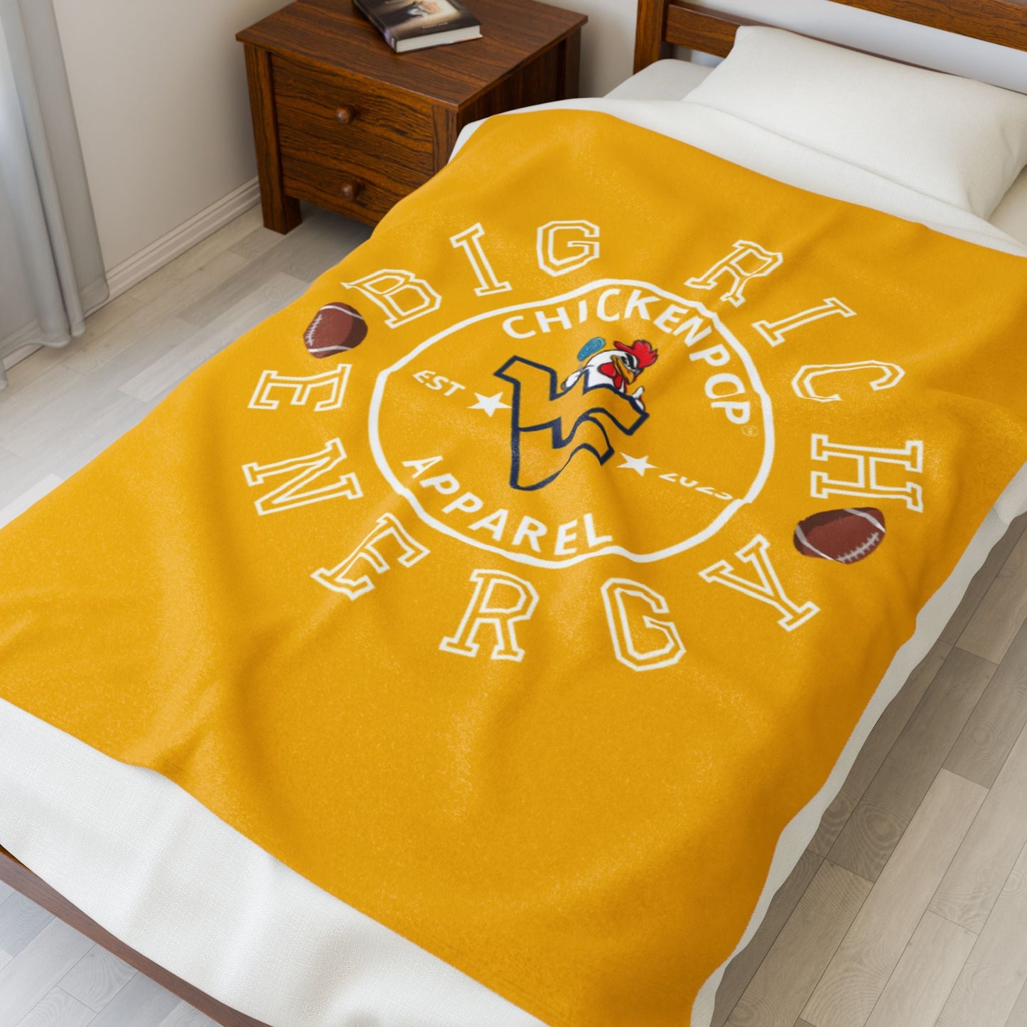 ChickenPop Apparel Big Rich Energy Original Logo Velveteen Plush Blanket Gold