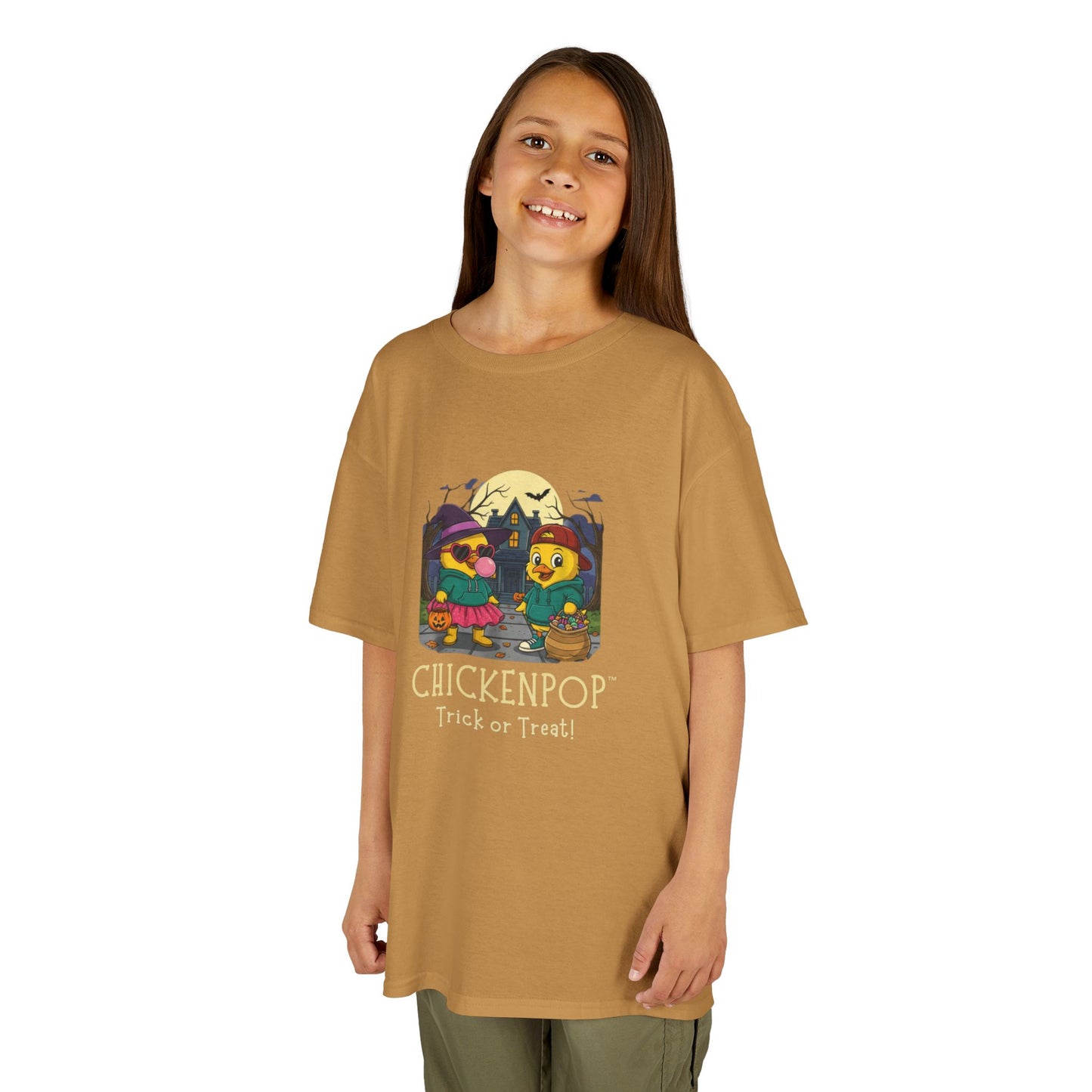 Trick or Treat Kids Halloween Tee | ChickenPop Lil’ Cluckers Sunny & Scramble Halloween Shirt