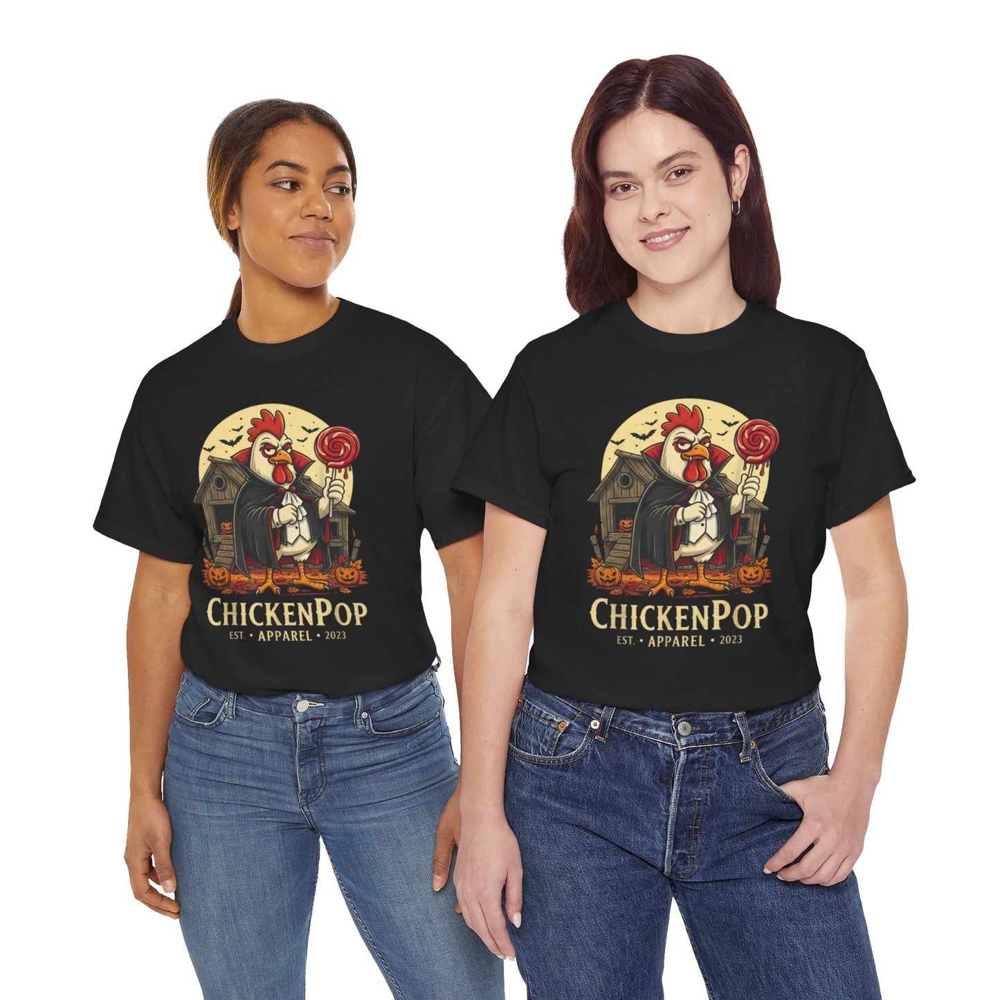 ChickenPop Sucker For a Pop Vampire Rooster Halloween T-Shirt – Funny Spooky Graphic Tee for Fall & Costume Season