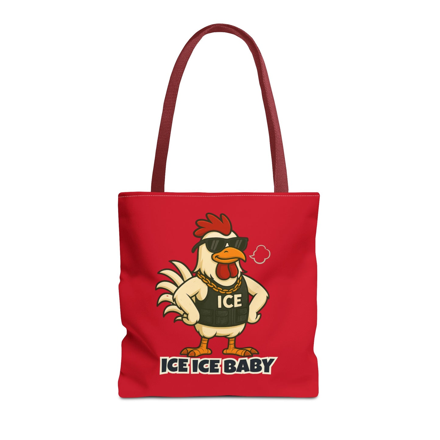 Ice Ice Baby Chicken Tote Bag – Funny Coop Daddy Design, Bold Red Reusable Shopping Bag