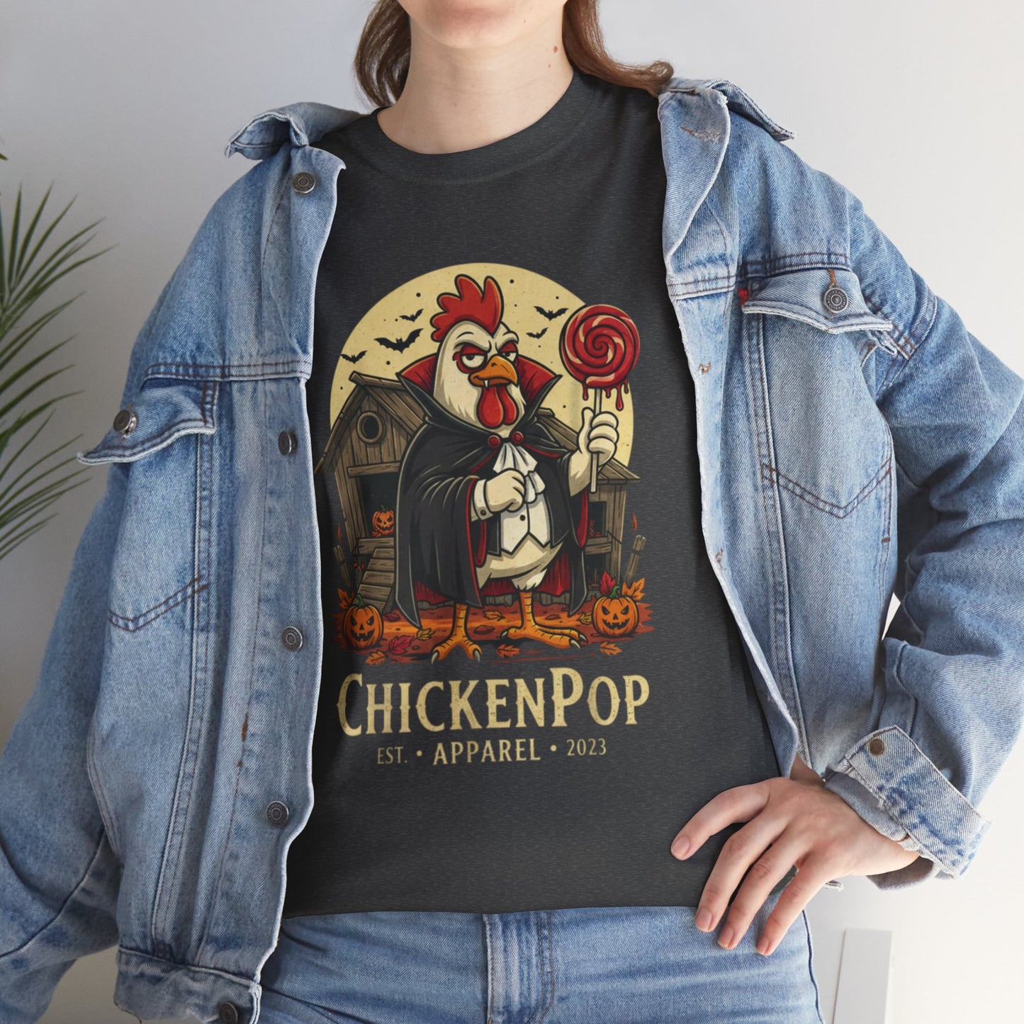 ChickenPop Sucker For a Pop Vampire Rooster Halloween T-Shirt – Funny Spooky Graphic Tee for Fall & Costume Season