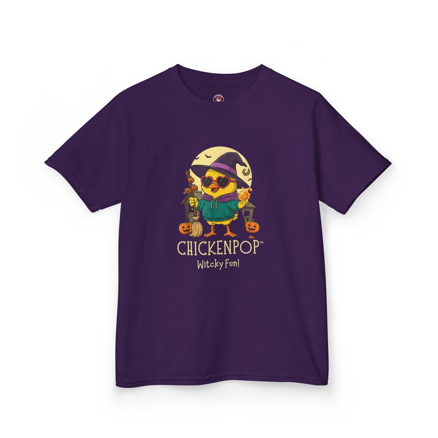 Sunny the Witchy Chick Kid’s Halloween Tee | ChickenPop Lil’ Cluckers Wicktastic Fun Shirt
