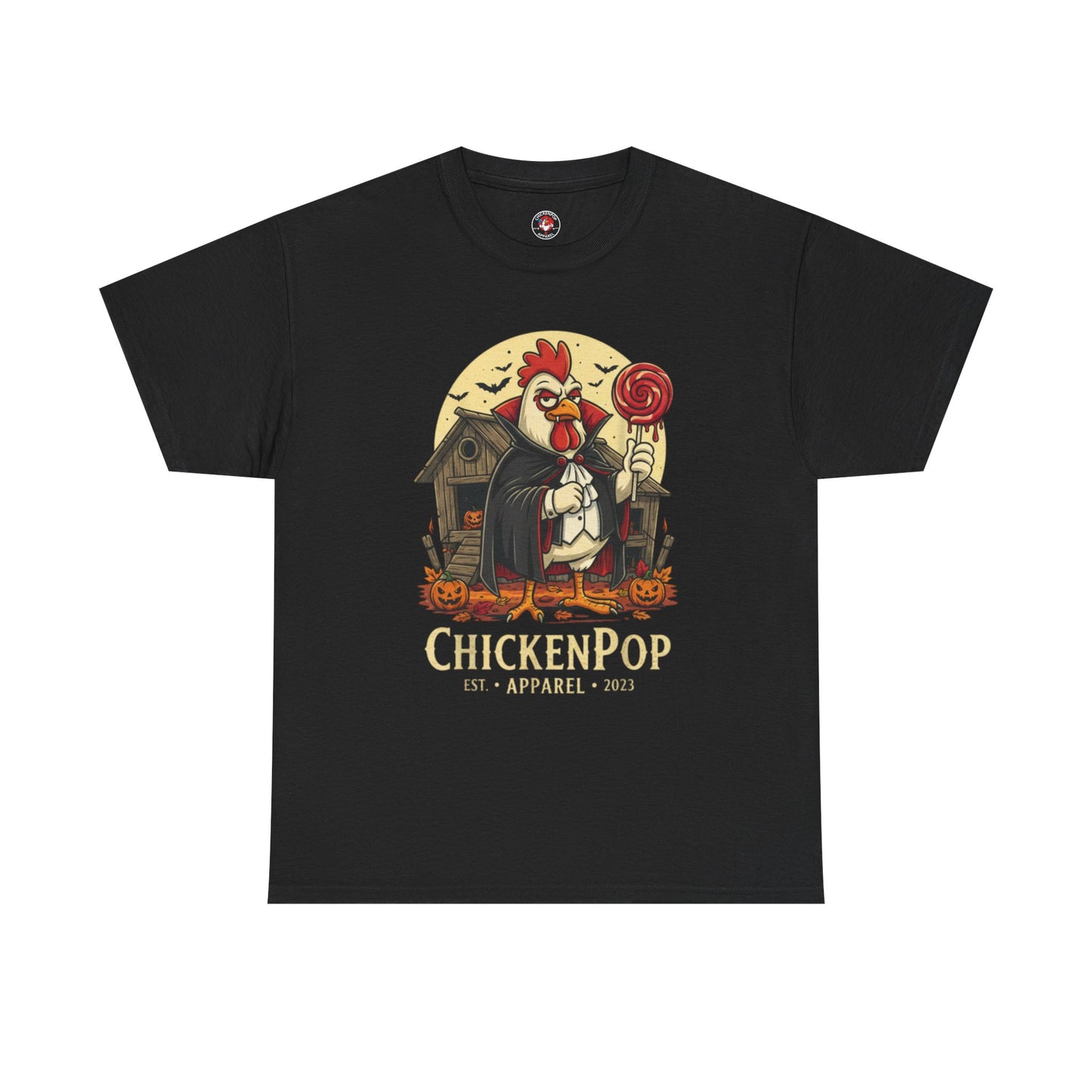 ChickenPop Sucker For a Pop Vampire Rooster Halloween T-Shirt – Funny Spooky Graphic Tee for Fall & Costume Season