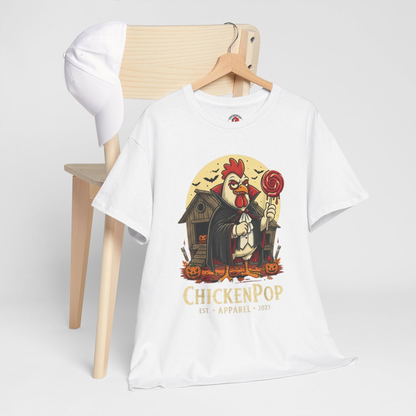 ChickenPop Sucker For a Pop Vampire Rooster Halloween T-Shirt – Funny Spooky Graphic Tee for Fall & Costume Season
