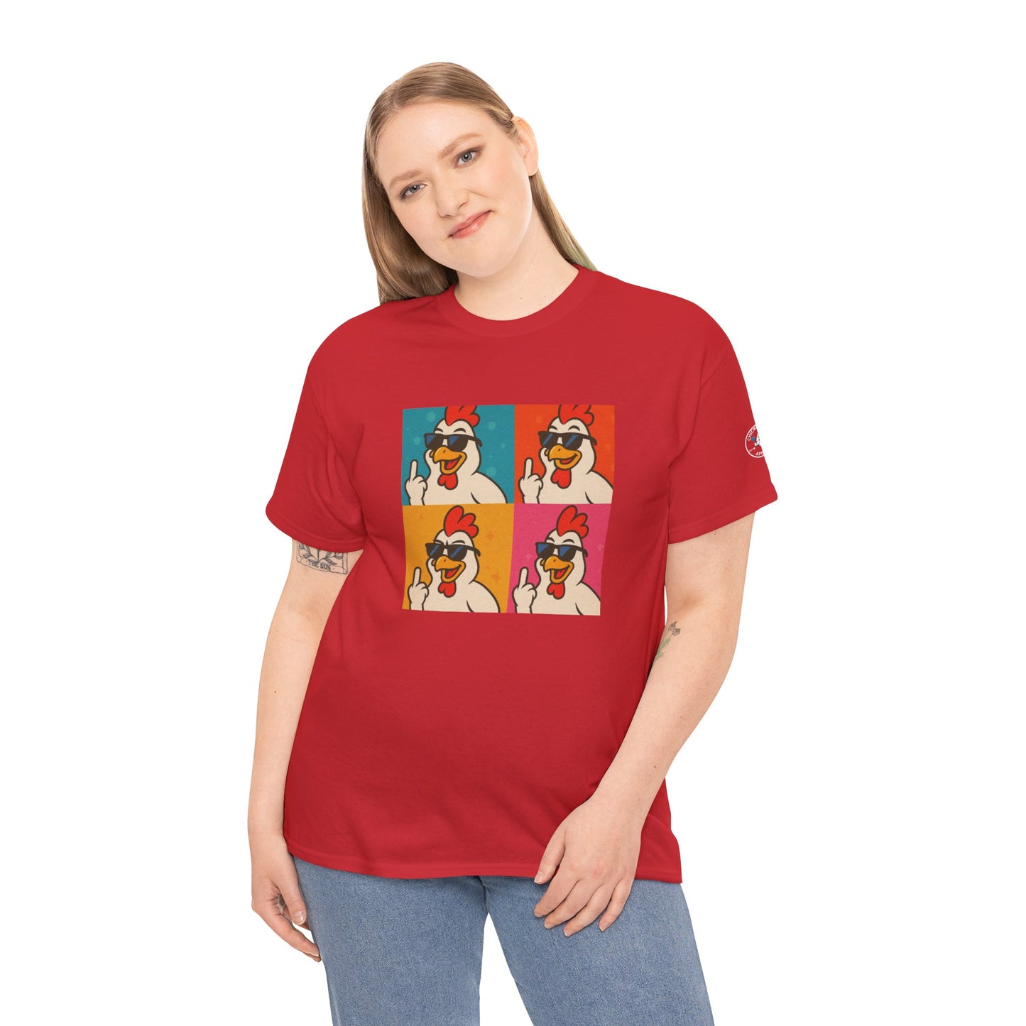 Warhol Pop Art Chicken T-Shirt – Funny Coop Daddy Middle Finger Tee for Bold Style