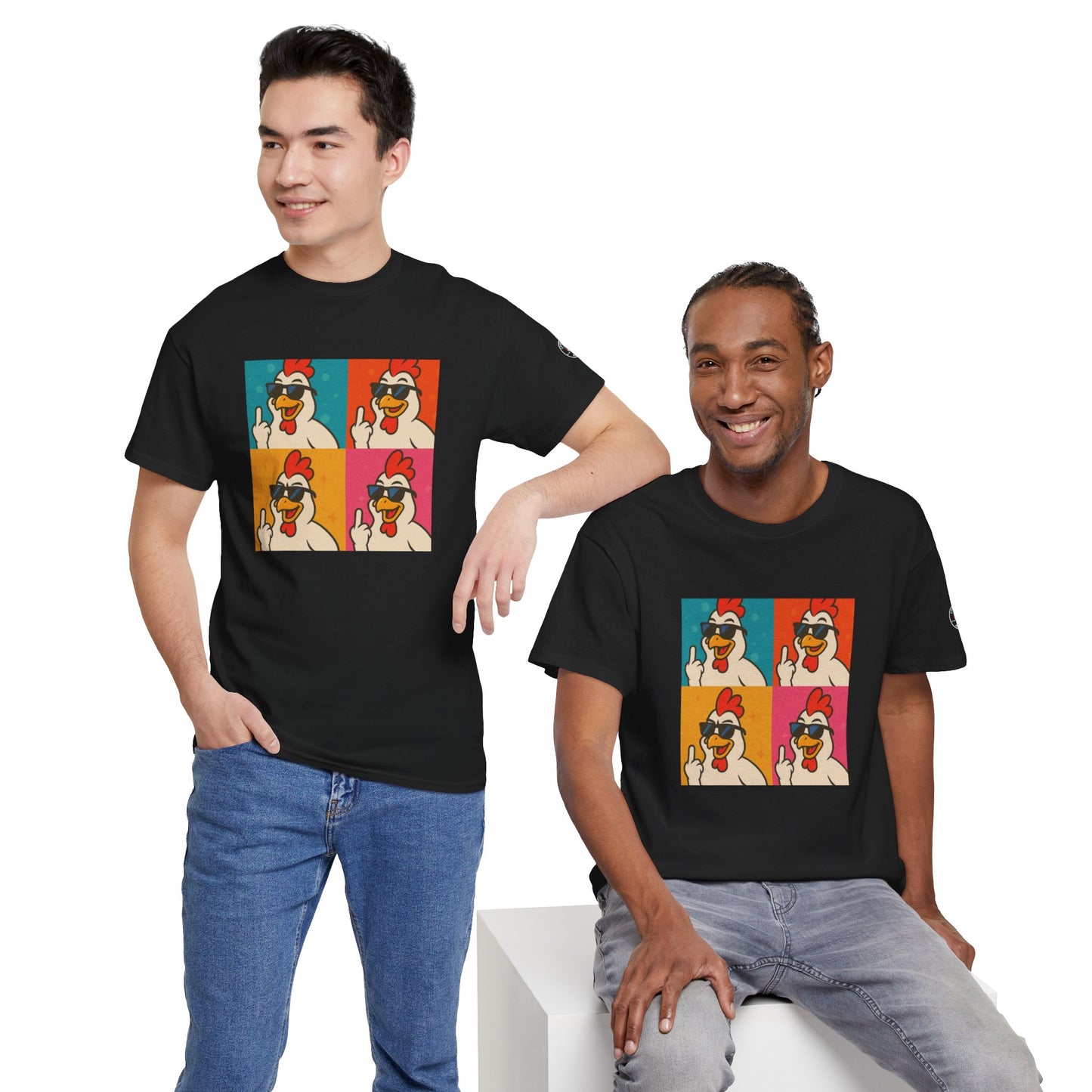 Warhol Pop Art Chicken T-Shirt – Funny Coop Daddy Middle Finger Tee for Bold Style