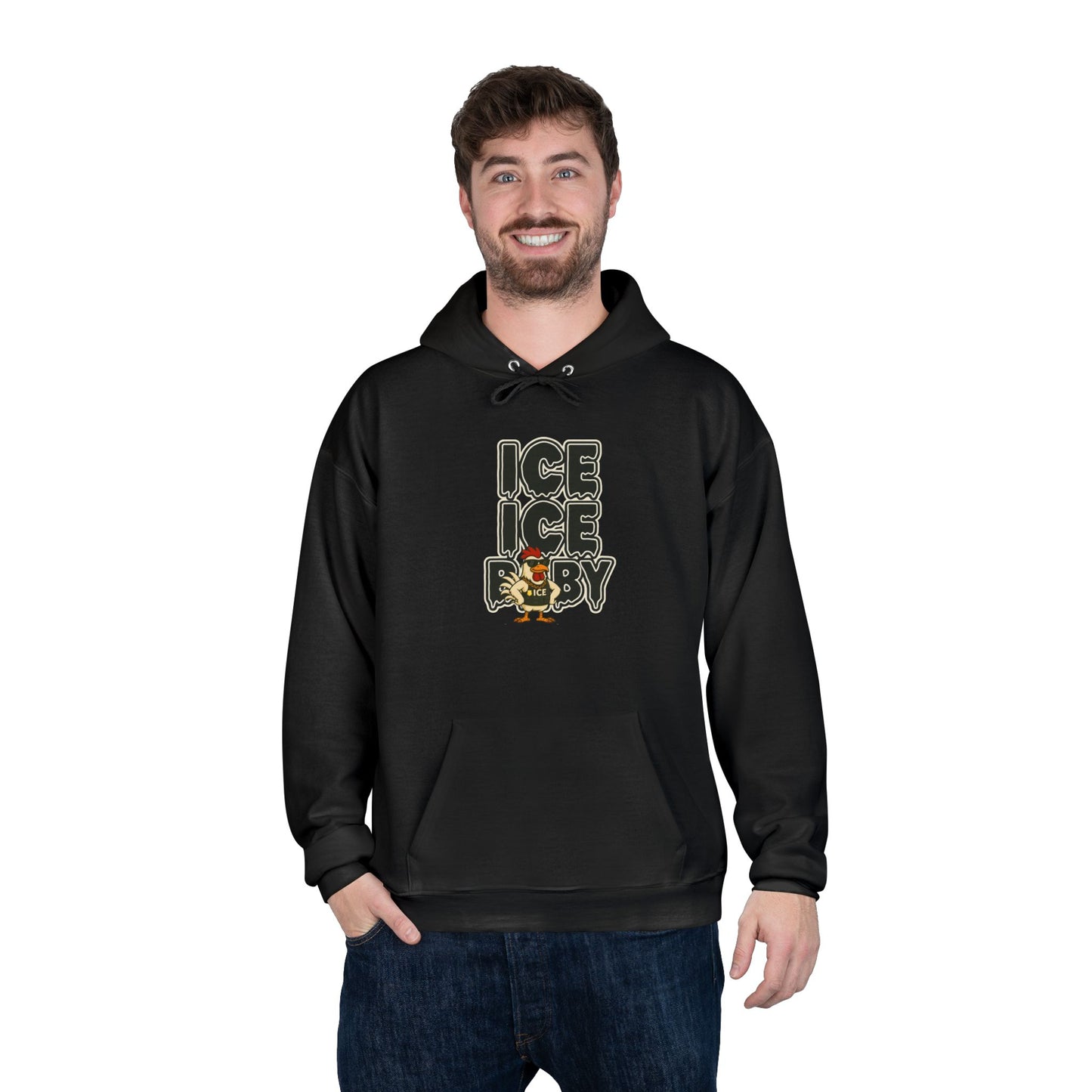 ICE ICE BABY Funny Chicken Hoodie – Retro Hip-Hop Pullover for Music Fans, Students & Cold-Weather Comedians