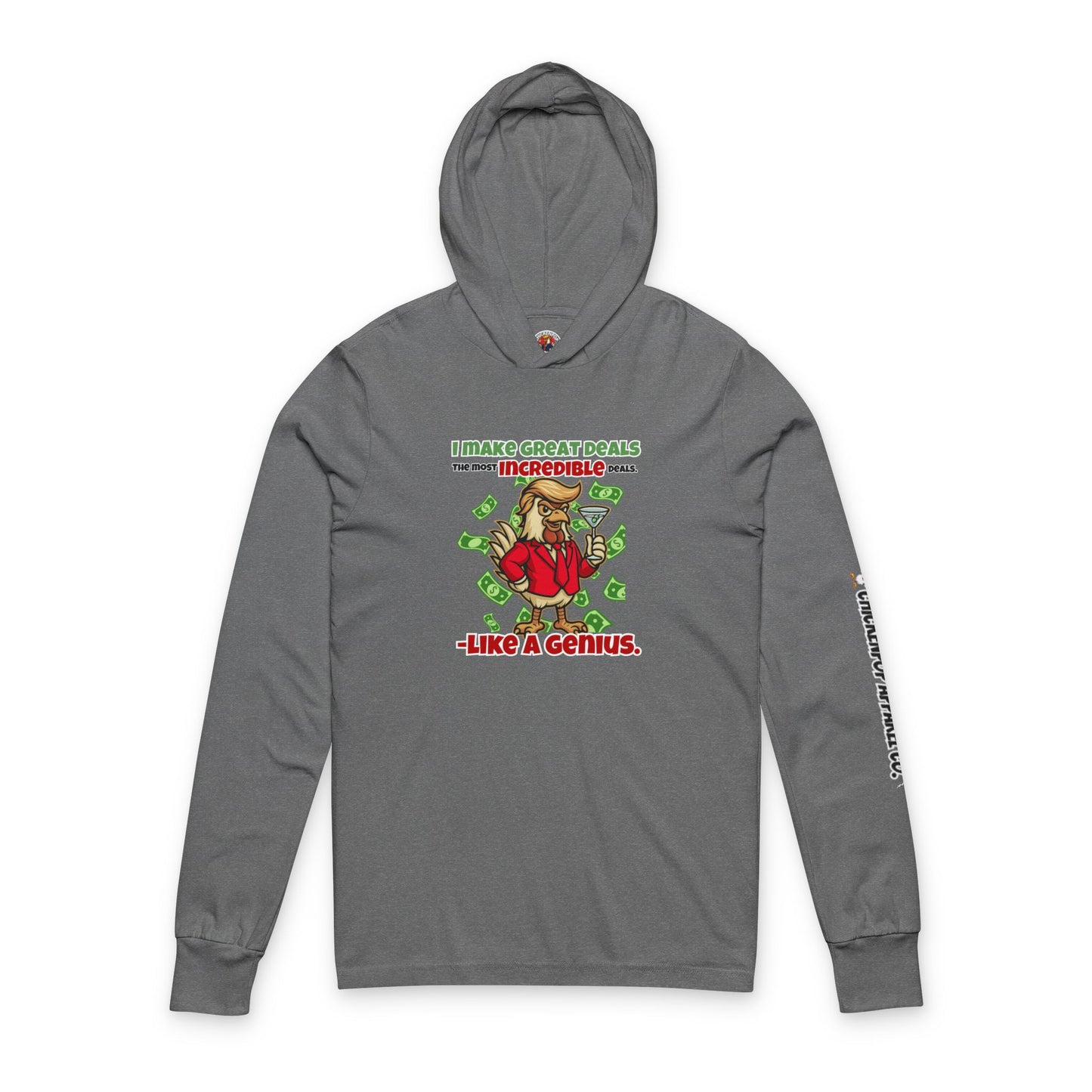 Like a Genius Hooded Long Sleeve Tee – Funny Political Rooster Hoodie Shirt | ChickenPop Apparel Co.