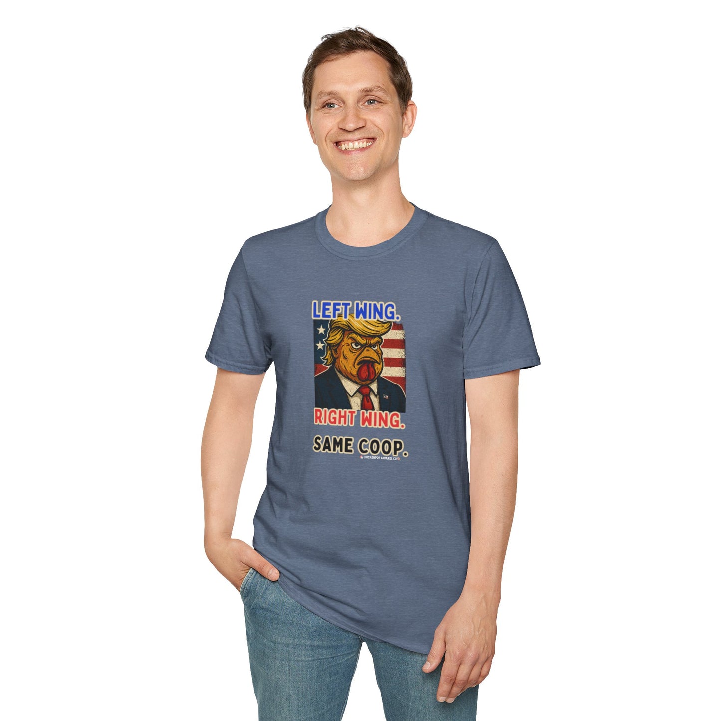 Cock-a-Doodle-Don "Left Wing. Right Wing. Same Coop." Political Satire Tee – Unisex Graphic T-Shirt