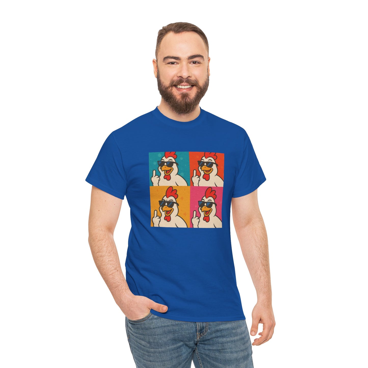 Warhol Pop Art Chicken T-Shirt – Funny Coop Daddy Middle Finger Tee for Bold Style