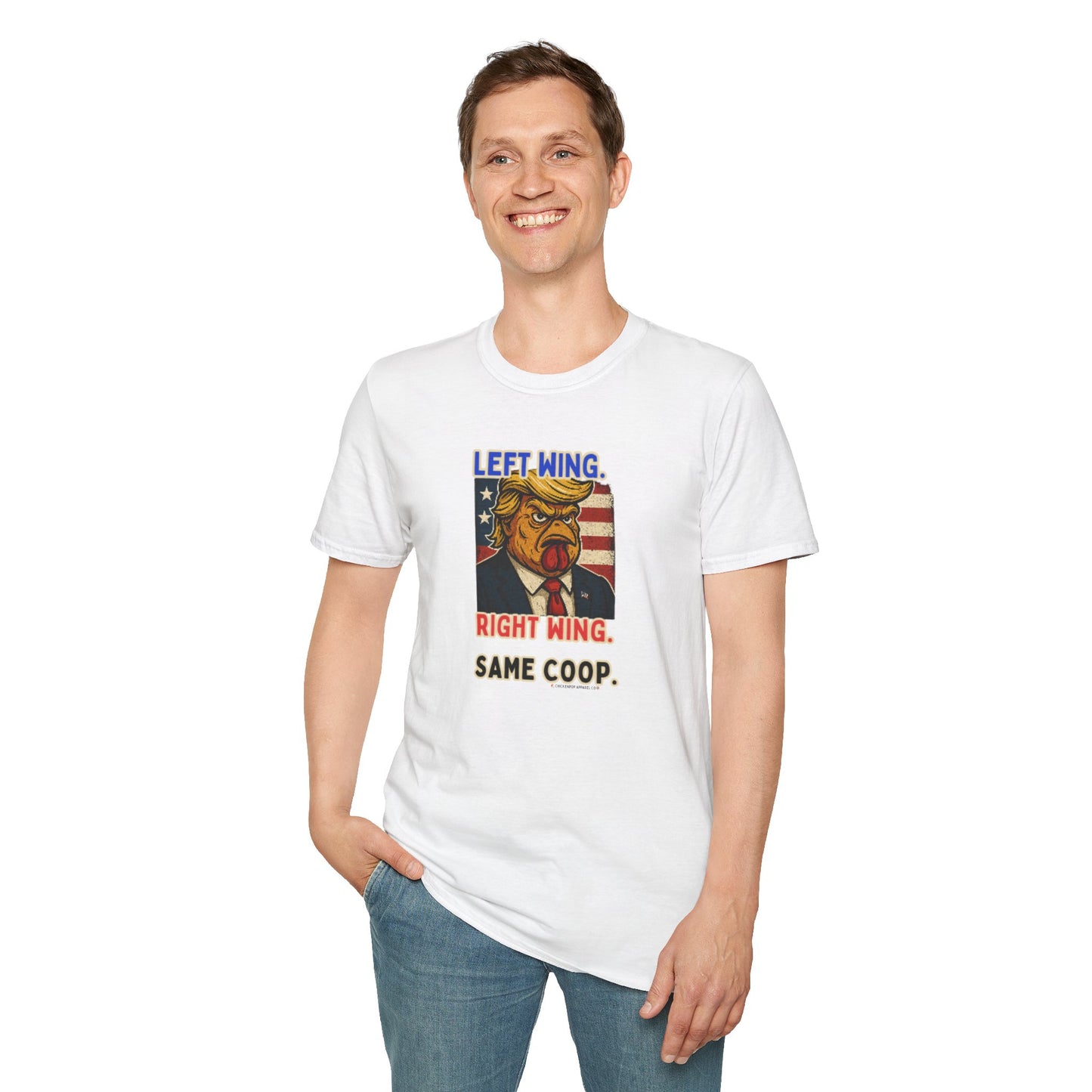 Cock-a-Doodle-Don "Left Wing. Right Wing. Same Coop." Political Satire Tee – Unisex Graphic T-Shirt