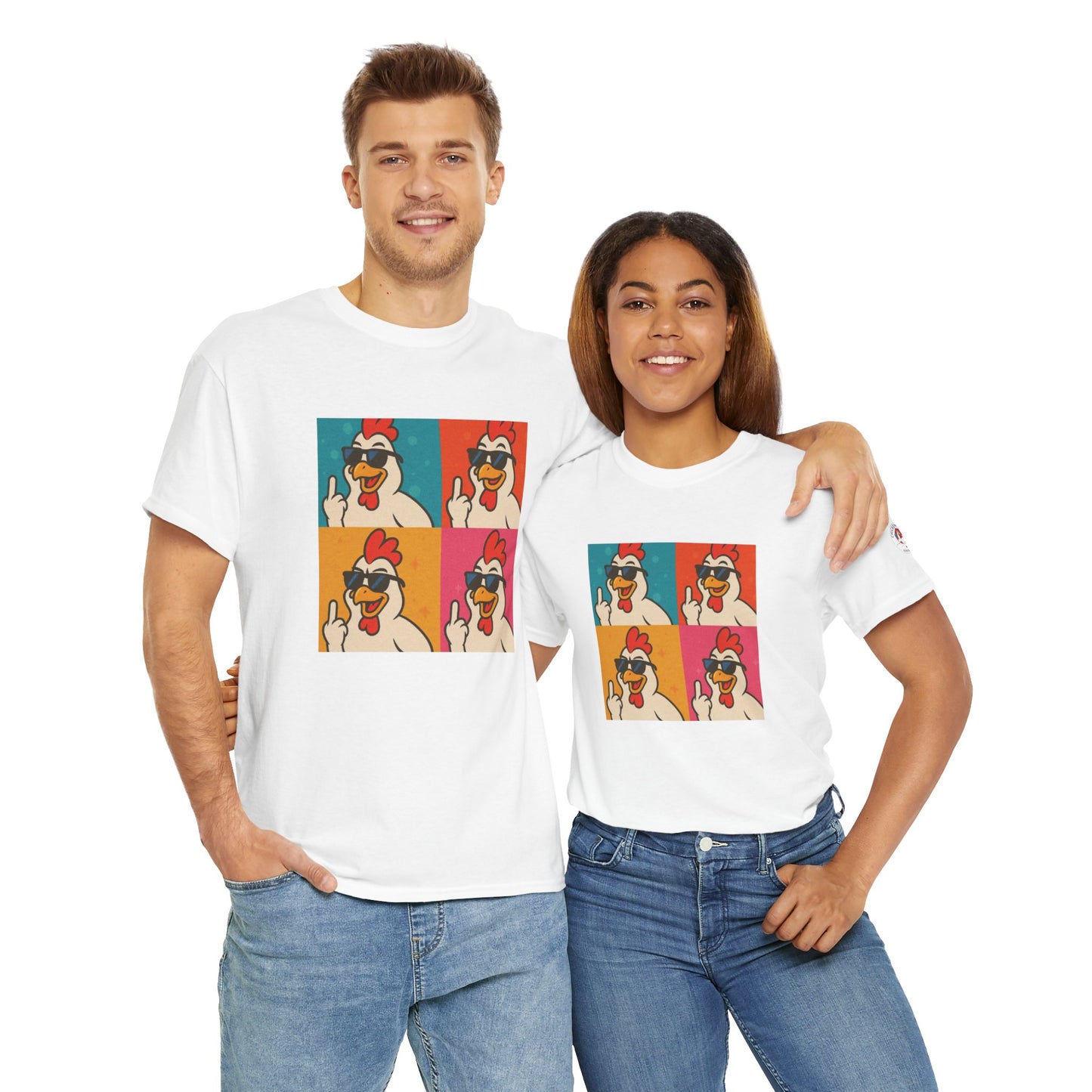 Warhol Pop Art Chicken T-Shirt – Funny Coop Daddy Middle Finger Tee for Bold Style