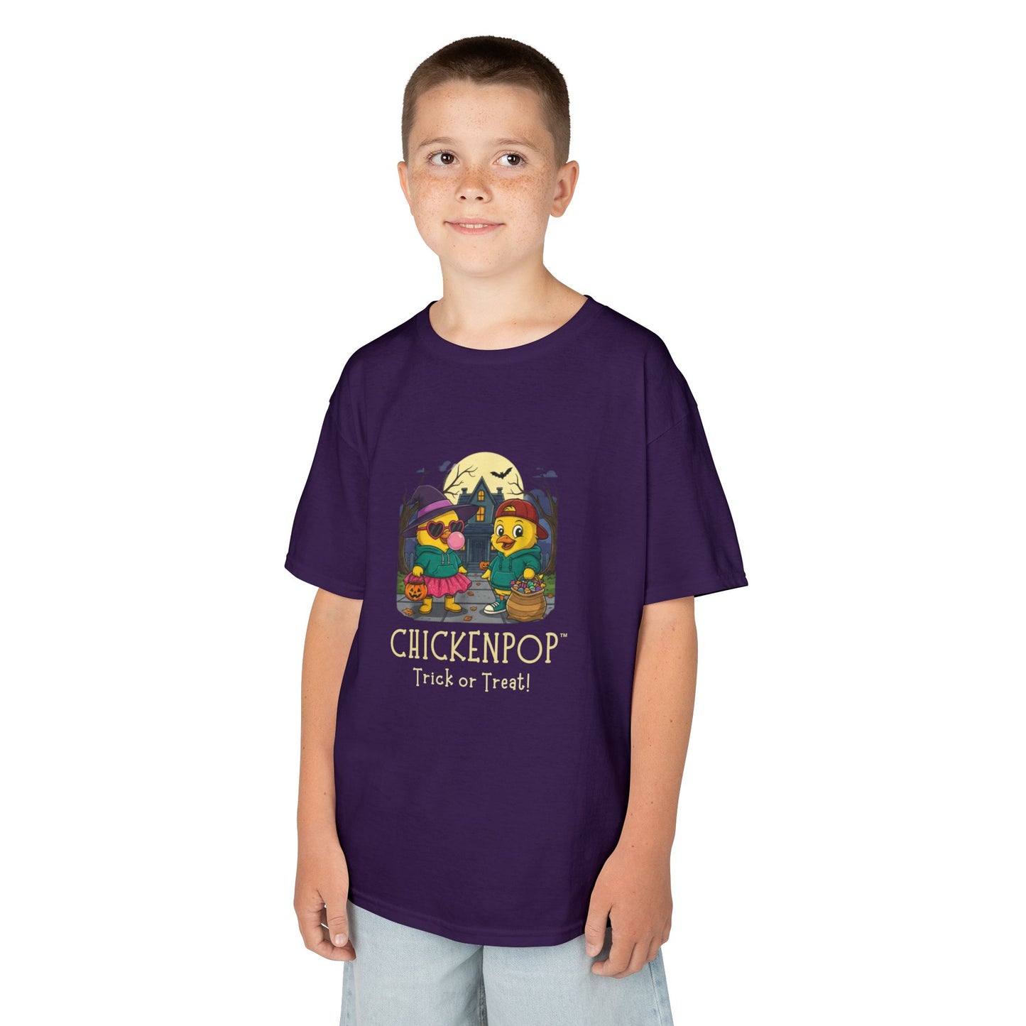 Trick or Treat Kids Halloween Tee | ChickenPop Lil’ Cluckers Sunny & Scramble Halloween Shirt
