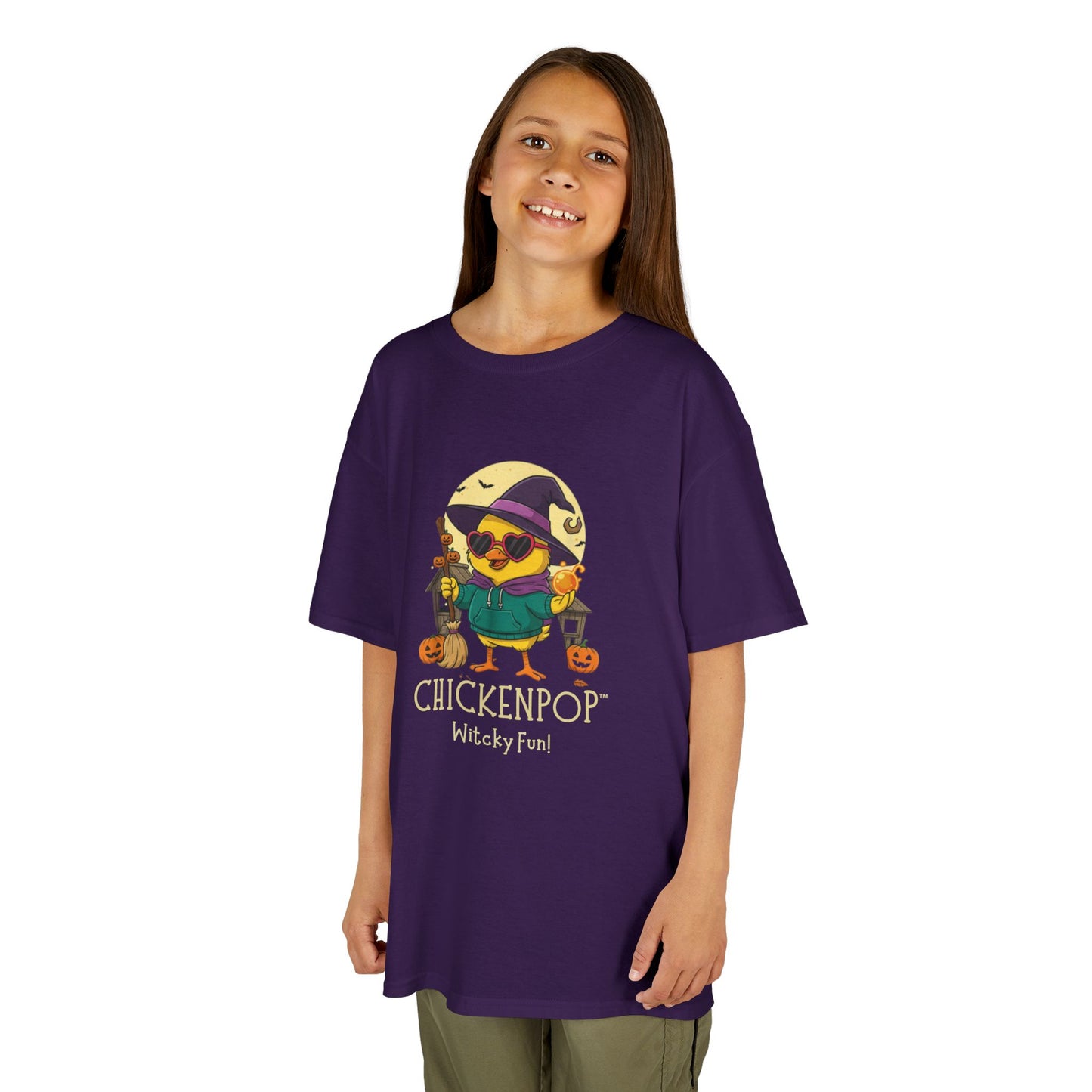 Sunny the Witchy Chick Kid’s Halloween Tee | ChickenPop Lil’ Cluckers Wicktastic Fun Shirt